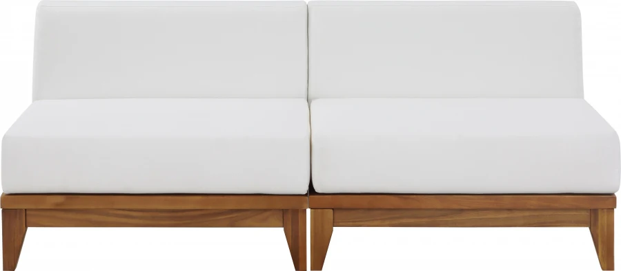 Rio Off White Water Resistant Fabric Upholstered Outdoor Patio 2pc. Armless Modular Loveseat - Image 5