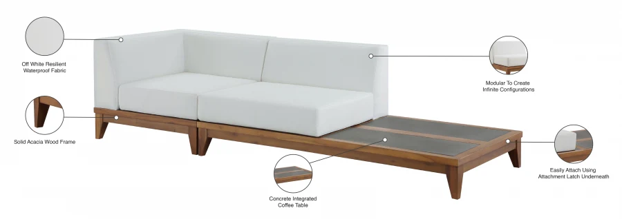 Rio Off White Water Resistant Fabric Upholstered Outdoor Patio 2pc. Modular Loveseat - Image 3