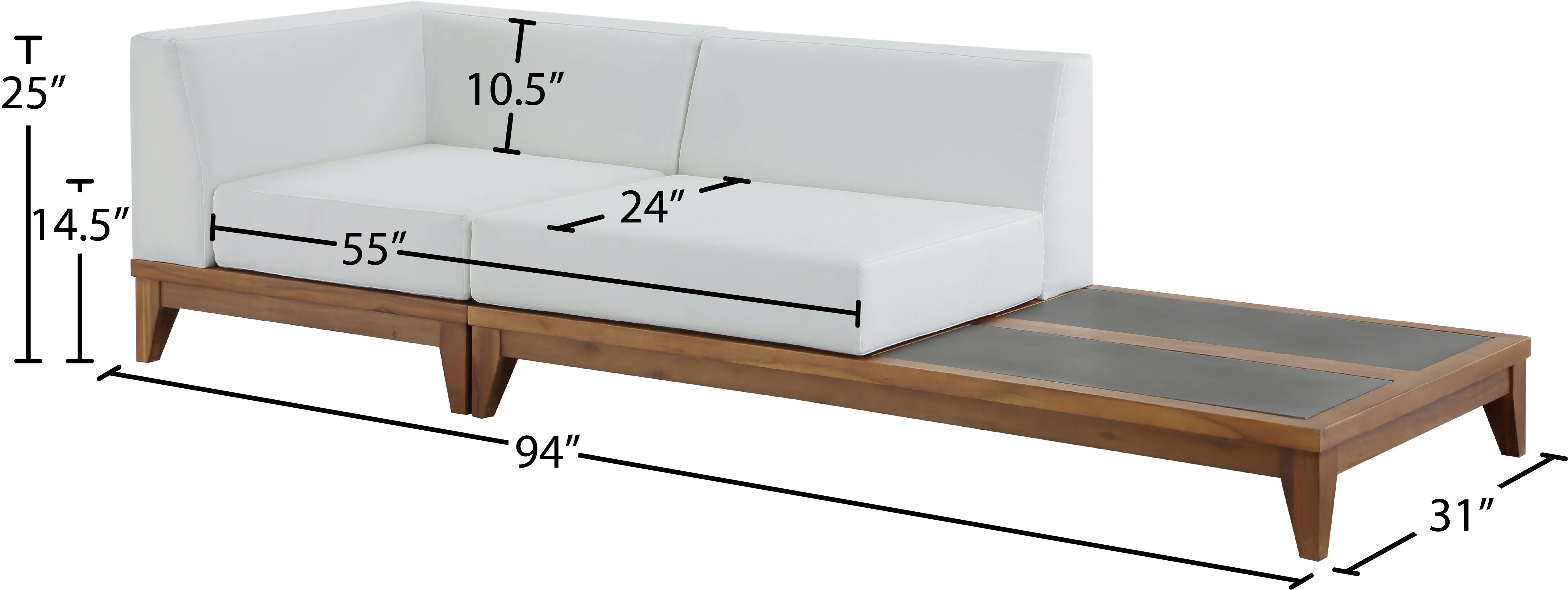 Rio Off White Water Resistant Fabric Upholstered Outdoor Patio 2pc. Modular Loveseat - Image 4