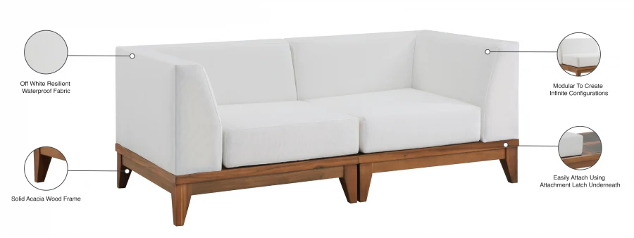 Rio Off White Water Resistant Fabric Upholstered Outdoor Patio 2pc. Modular Loveseat - Image 7