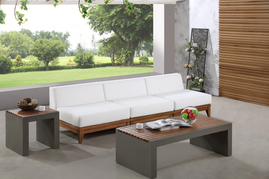 Rio Off White Water Resistant Fabric Upholstered Outdoor Patio 3pc. Armless Modular Sofa - Image 2