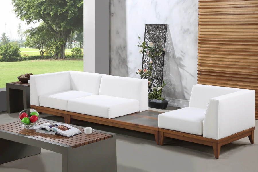 Rio Off White Water Resistant Fabric Upholstered Outdoor Patio 3pc. Modular Sofa - Image 2