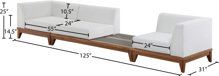 Rio Off White Water Resistant Fabric Upholstered Outdoor Patio 3pc. Modular Sofa - Image 3