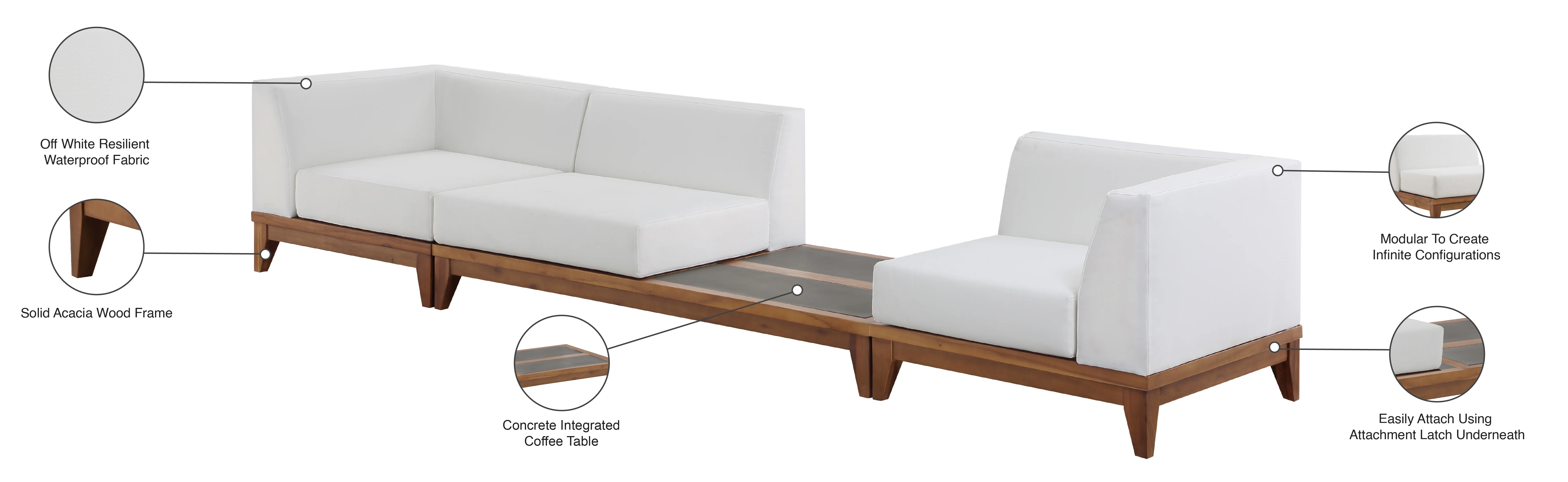 Rio Off White Water Resistant Fabric Upholstered Outdoor Patio 3pc. Modular Sofa - Image 4