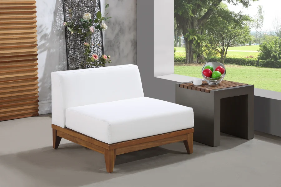 Rio Off White Water Resistant Fabric Upholstered Outdoor Patio Modular Armless Chair - Image 2