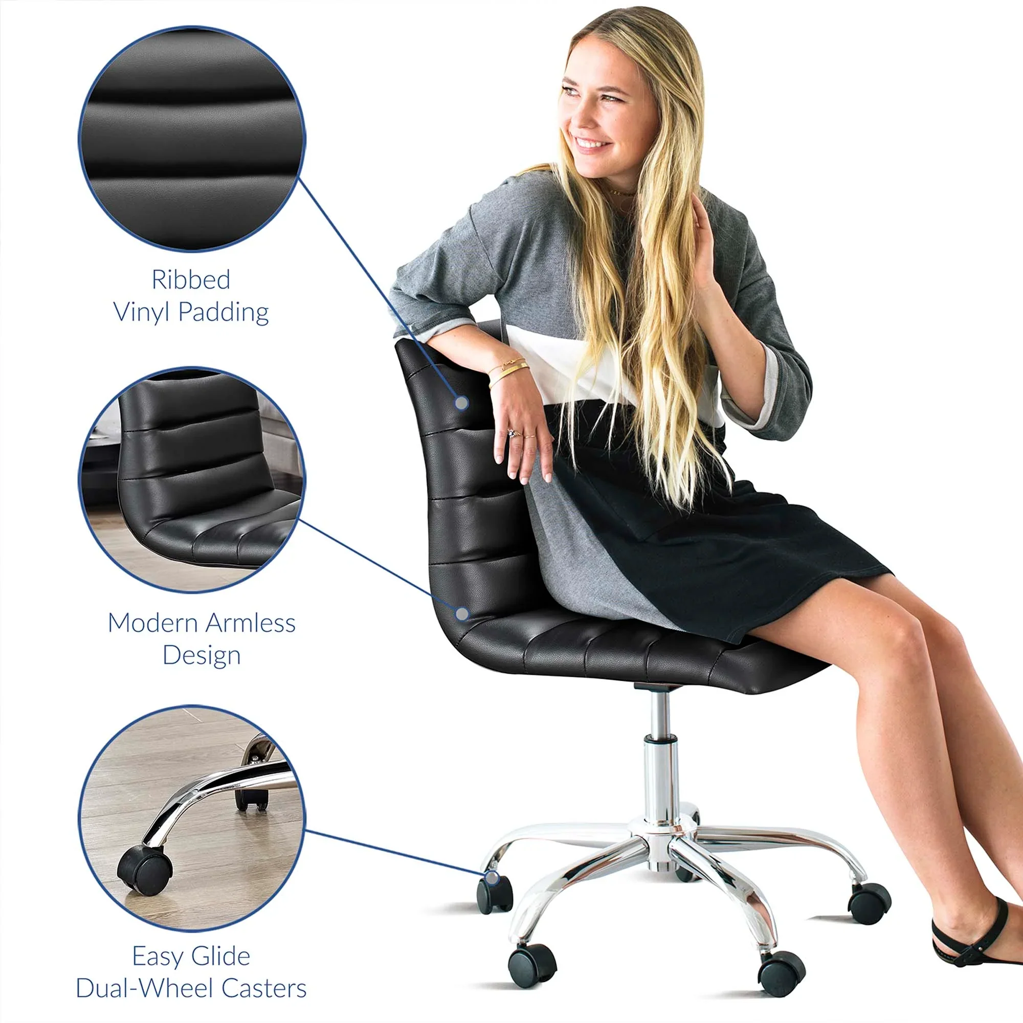 Ripple Armless Mid Back Vinyl Office Chair - Image 10