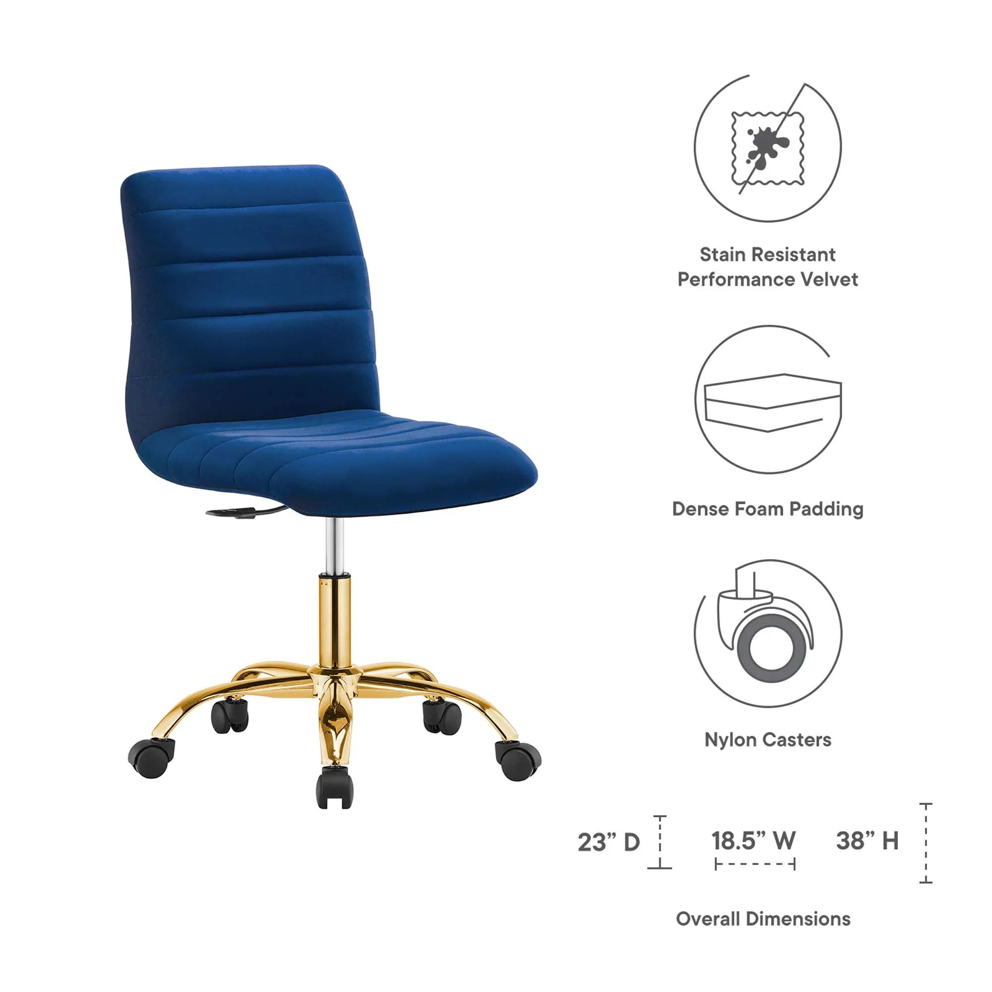Ripple Armless Performance Velvet Office Chair - Image 45