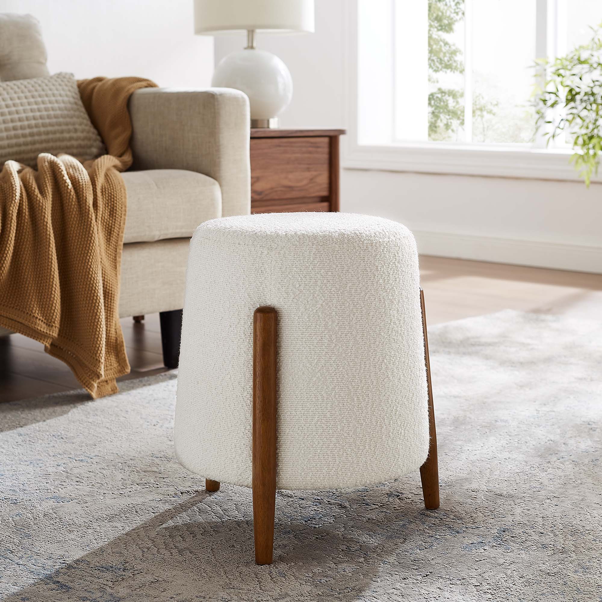 Riven Upholstered Boucle Fabric Ottoman - Image 3