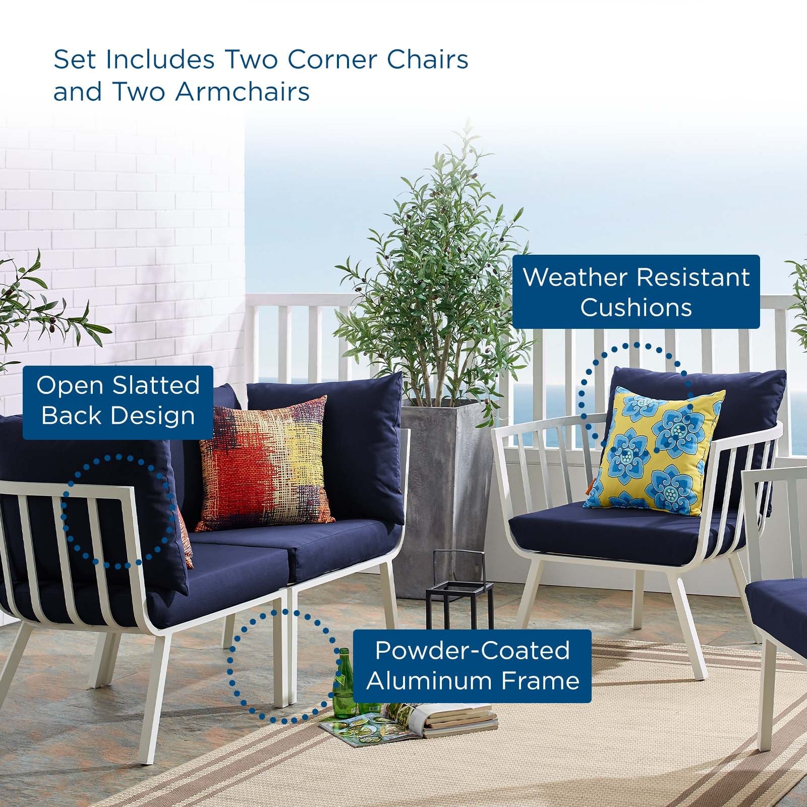 Riverside 4 Piece Outdoor Patio Aluminum Set - Image 13