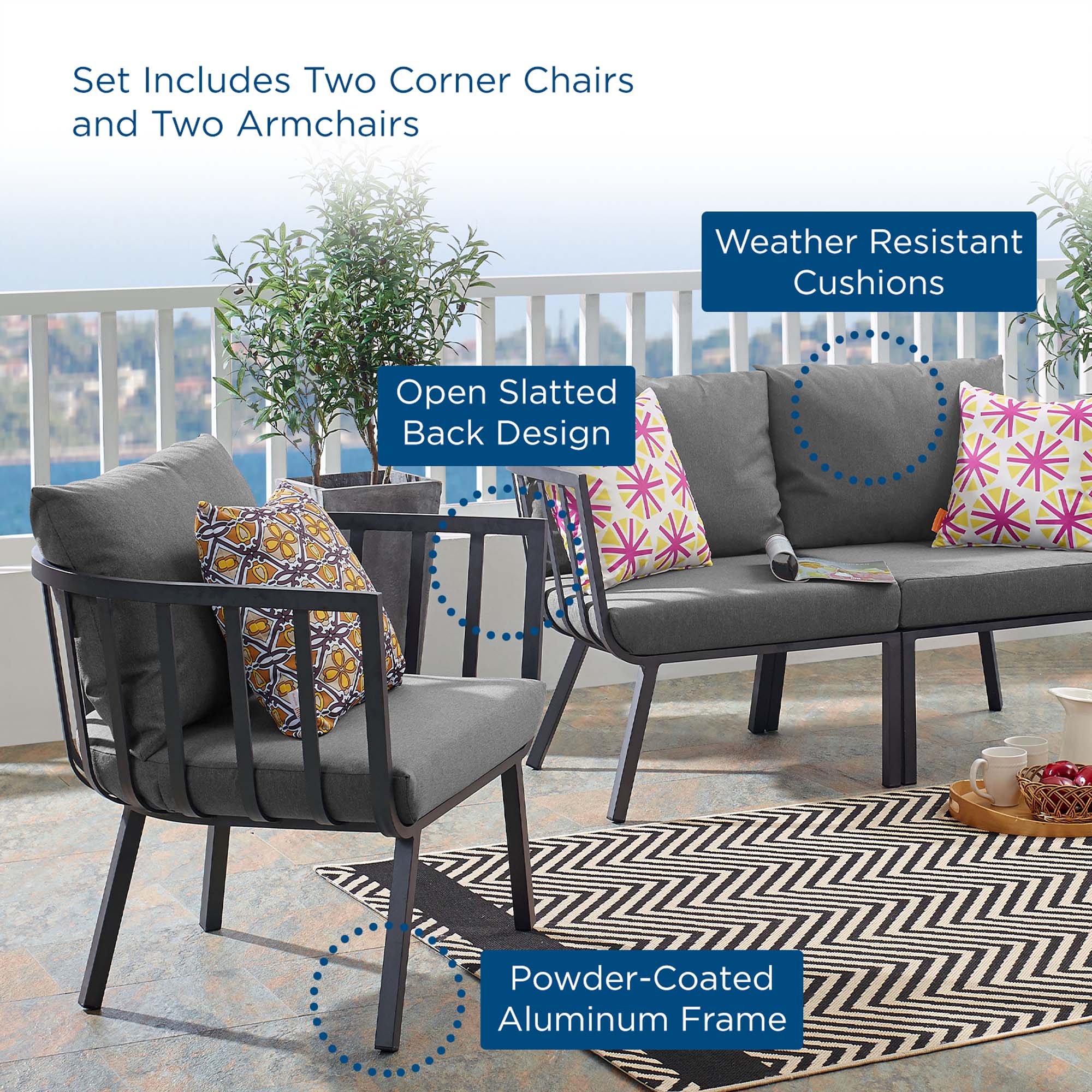 Riverside 4 Piece Outdoor Patio Aluminum Set - Image 26
