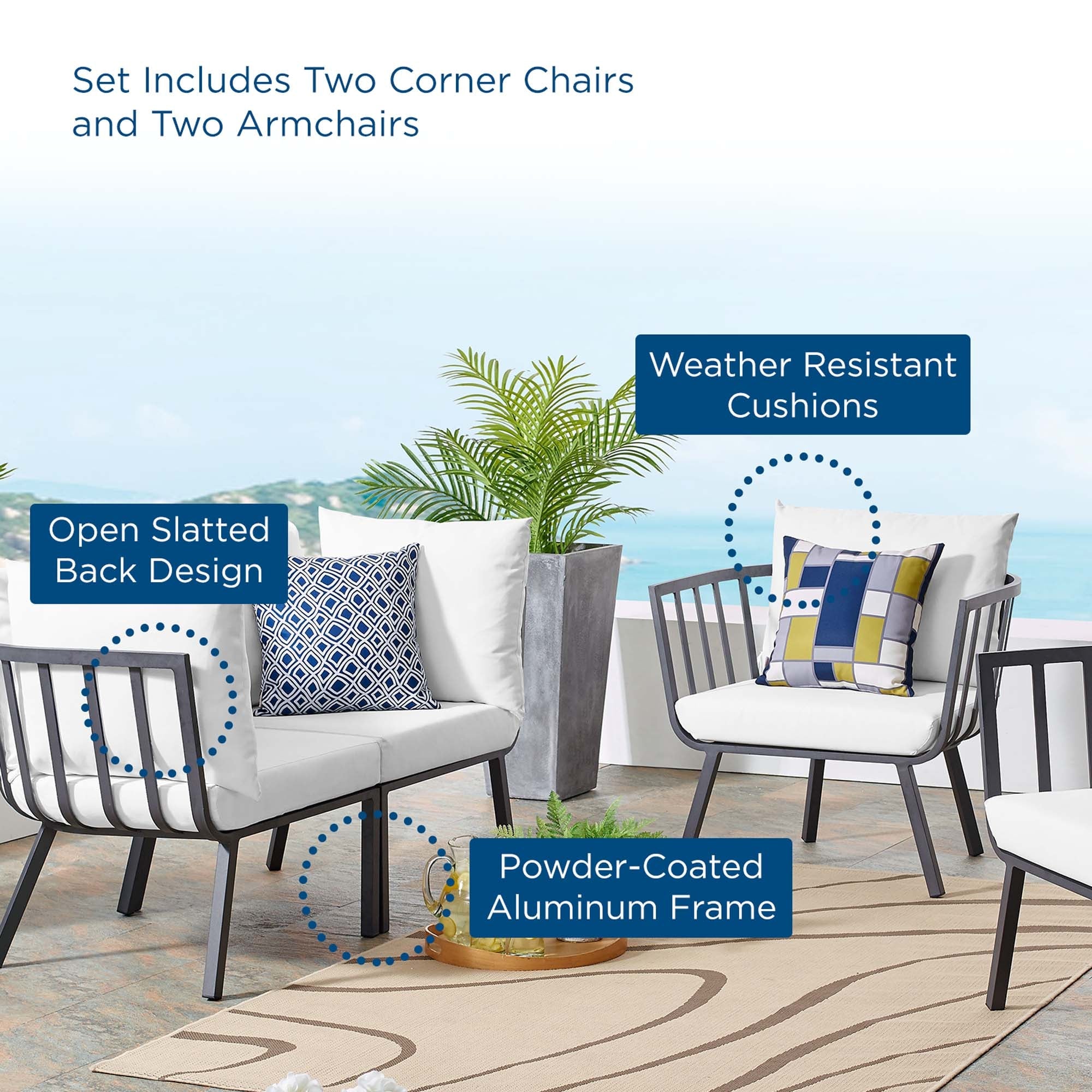 Riverside 4 Piece Outdoor Patio Aluminum Set - Image 38