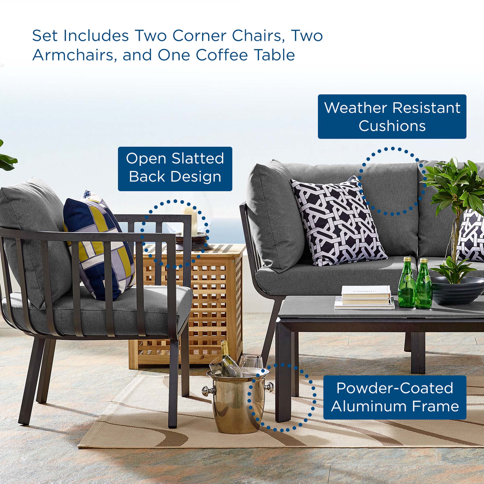 Riverside 5 Piece Outdoor Patio Aluminum Set - Image 30