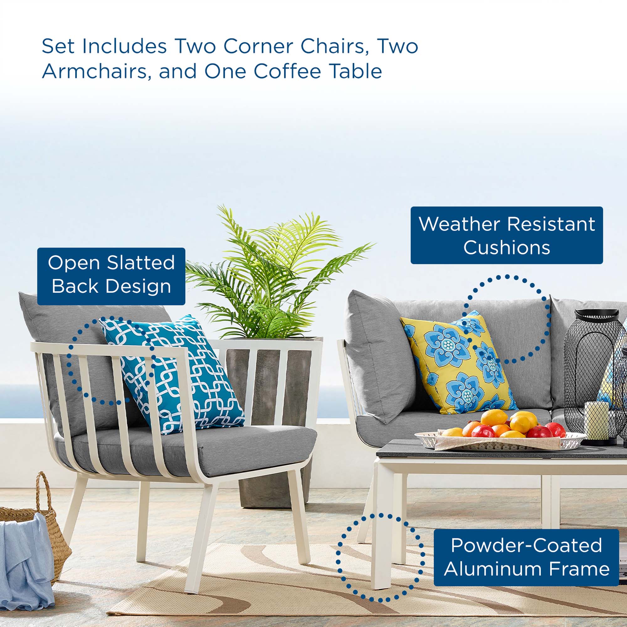 Riverside 5 Piece Outdoor Patio Aluminum Set - Image 46