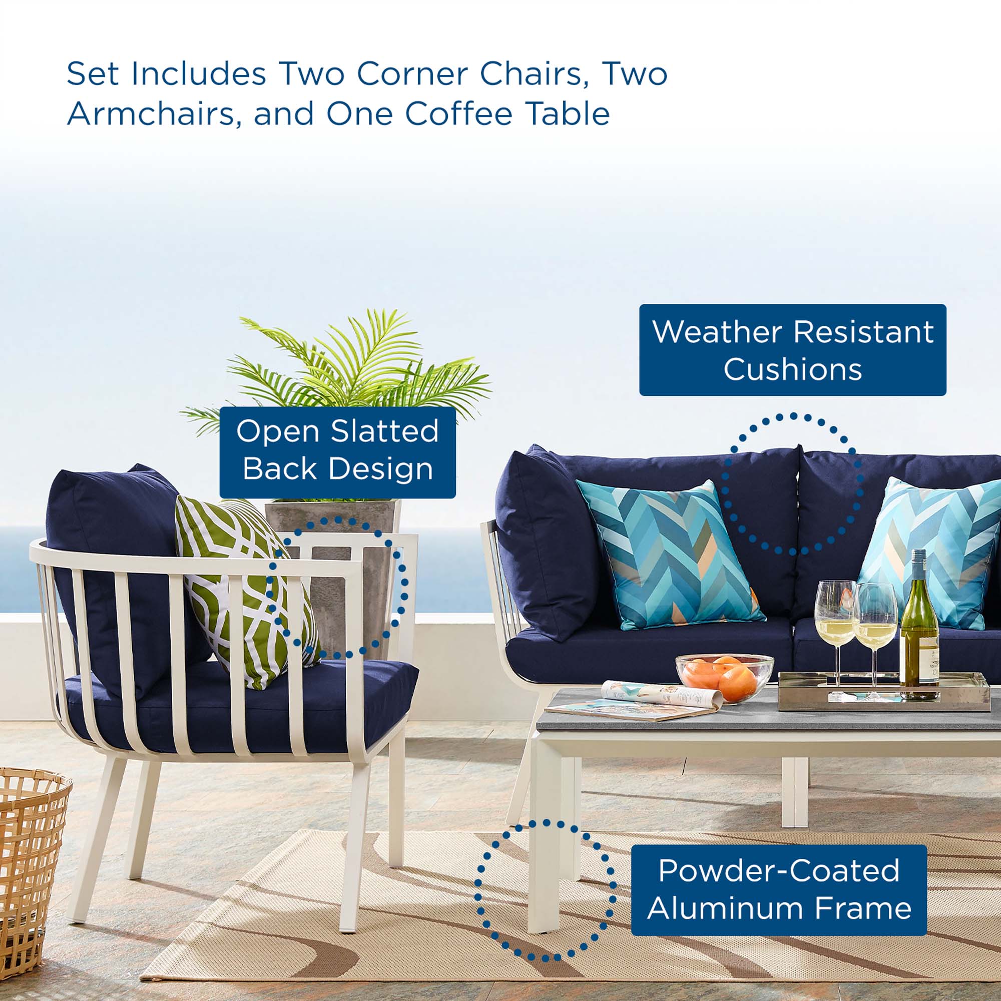 Riverside 5 Piece Outdoor Patio Aluminum Set - Image 61