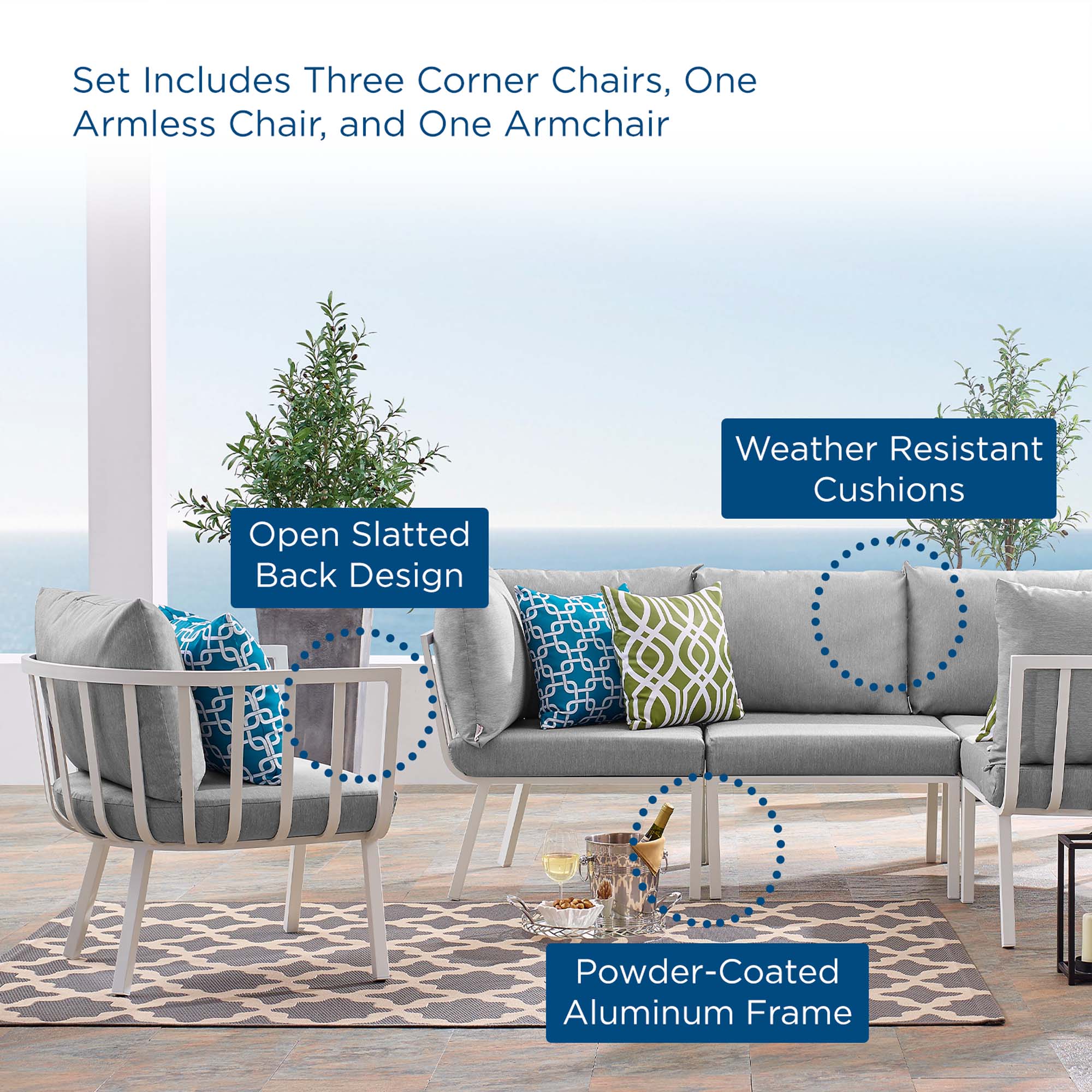 Riverside 5 Piece Outdoor Patio Aluminum Set - Image 54