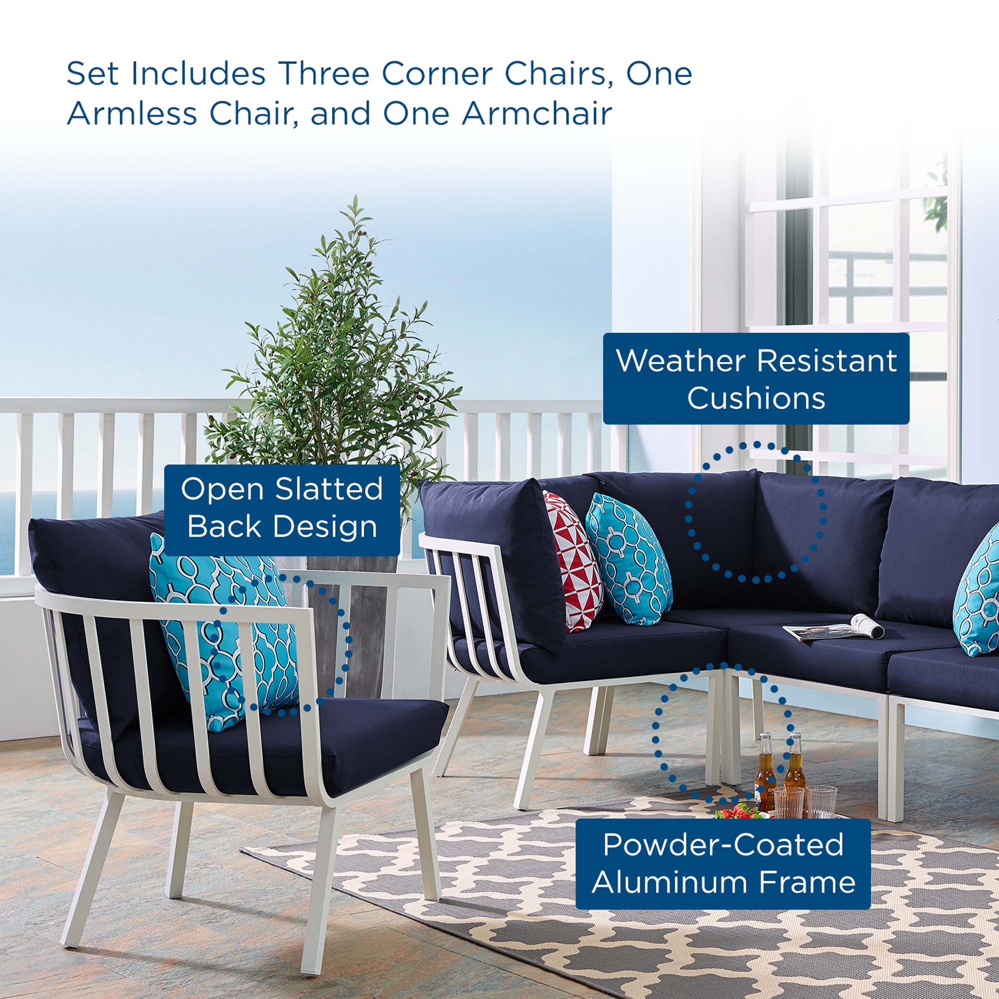 Riverside 5 Piece Outdoor Patio Aluminum Set - Image 72