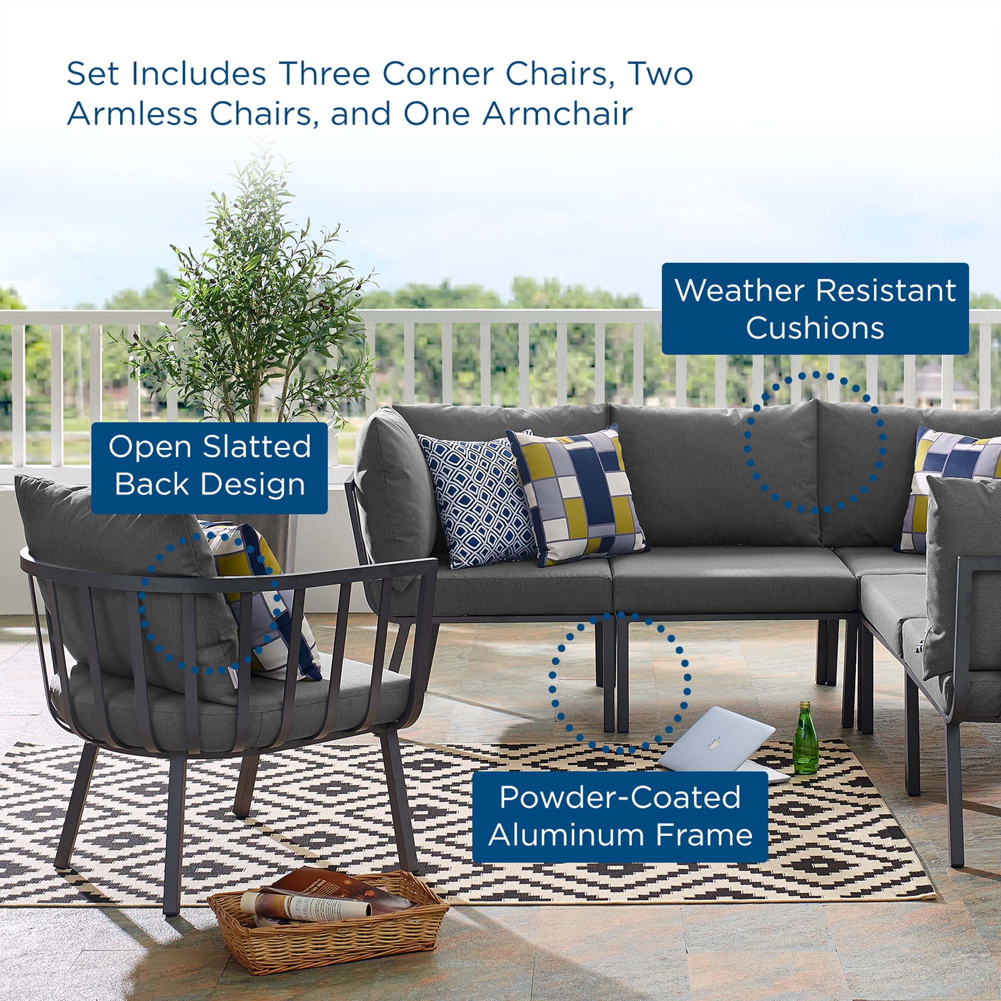 Riverside 6 Piece Outdoor Patio Aluminum Set - Image 36