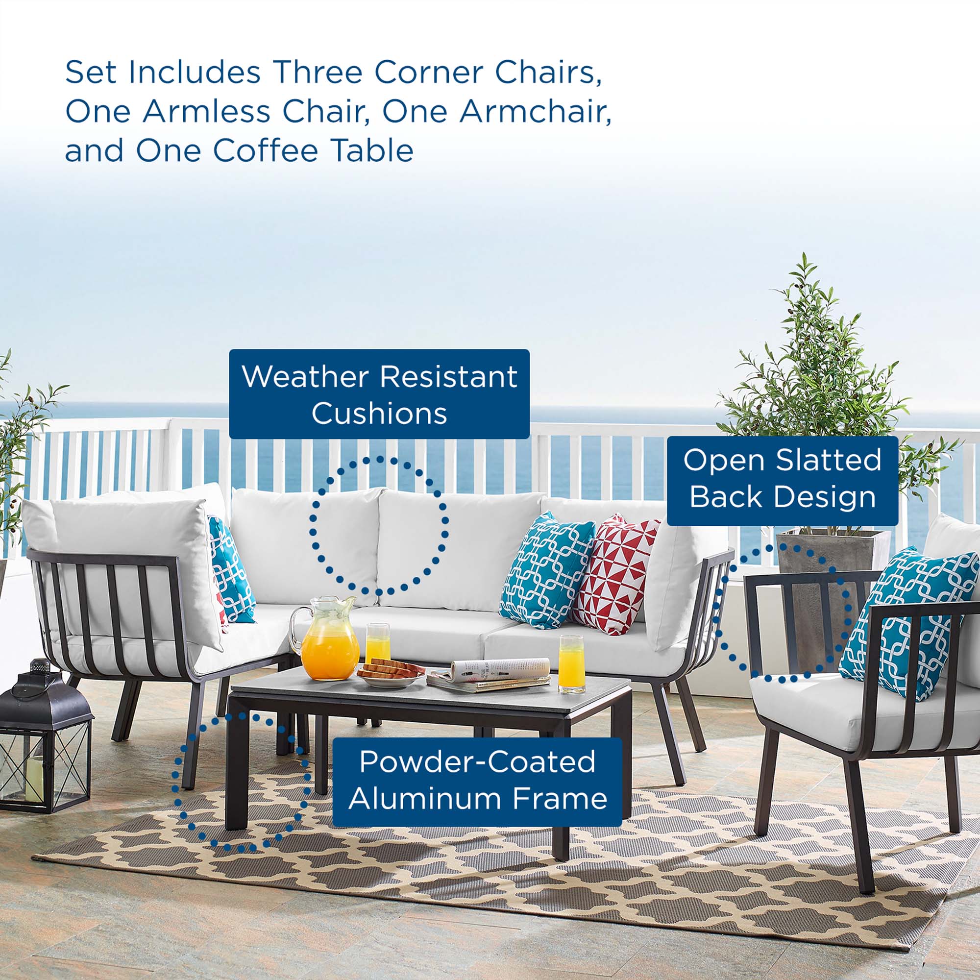Riverside 6 Piece Outdoor Patio Aluminum Set - Image 18