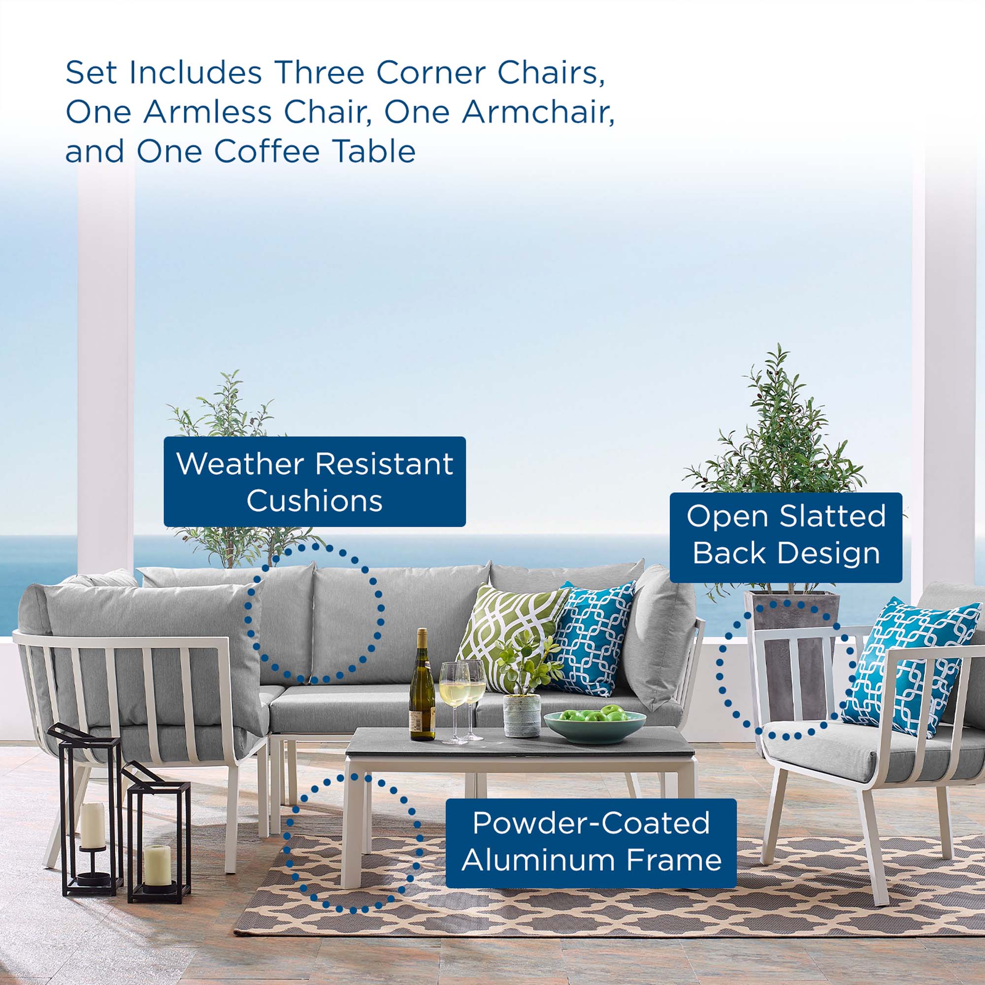 Riverside 6 Piece Outdoor Patio Aluminum Set - Image 56