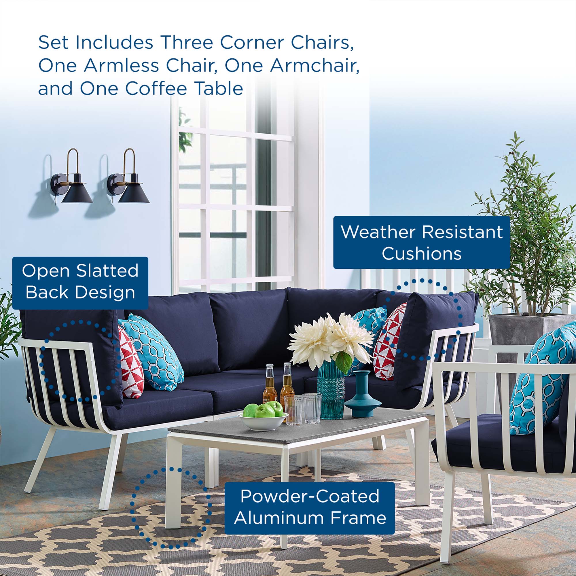 Riverside 6 Piece Outdoor Patio Aluminum Set - Image 75