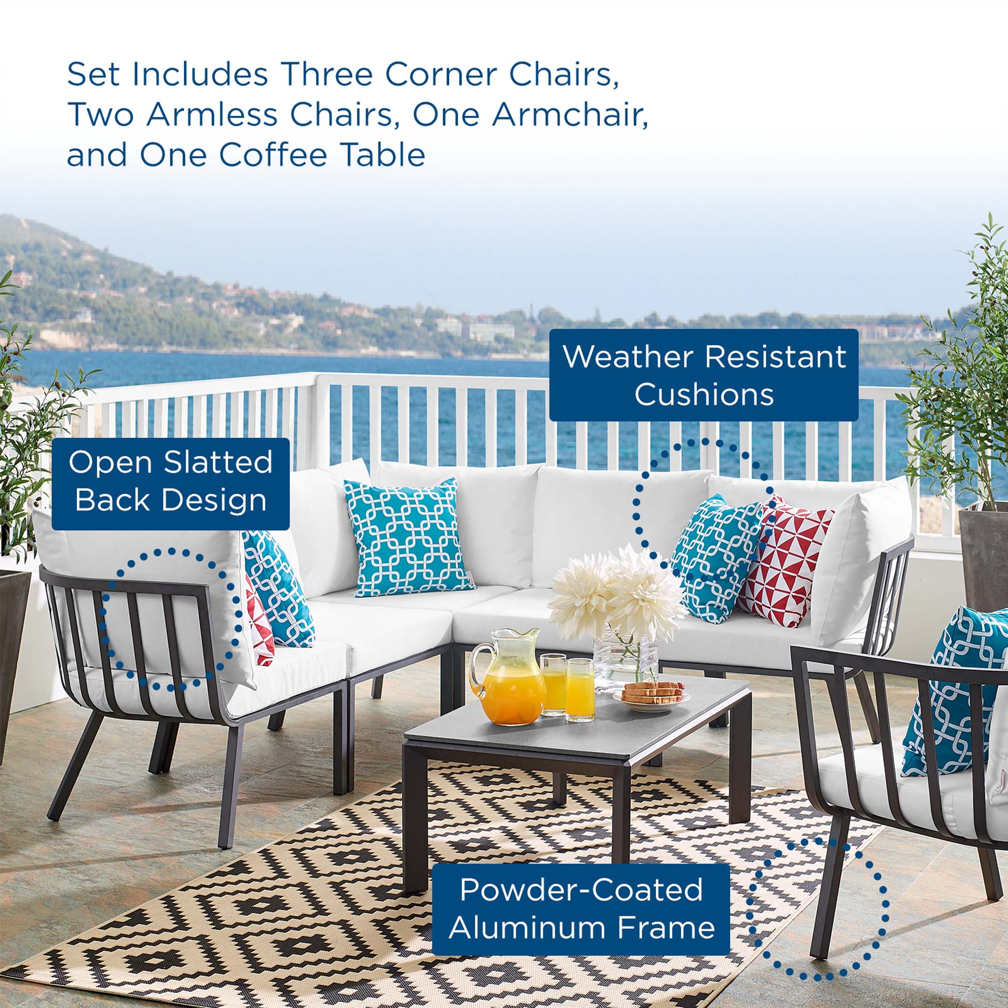 Riverside 7 Piece Outdoor Patio Aluminum Set - Image 18
