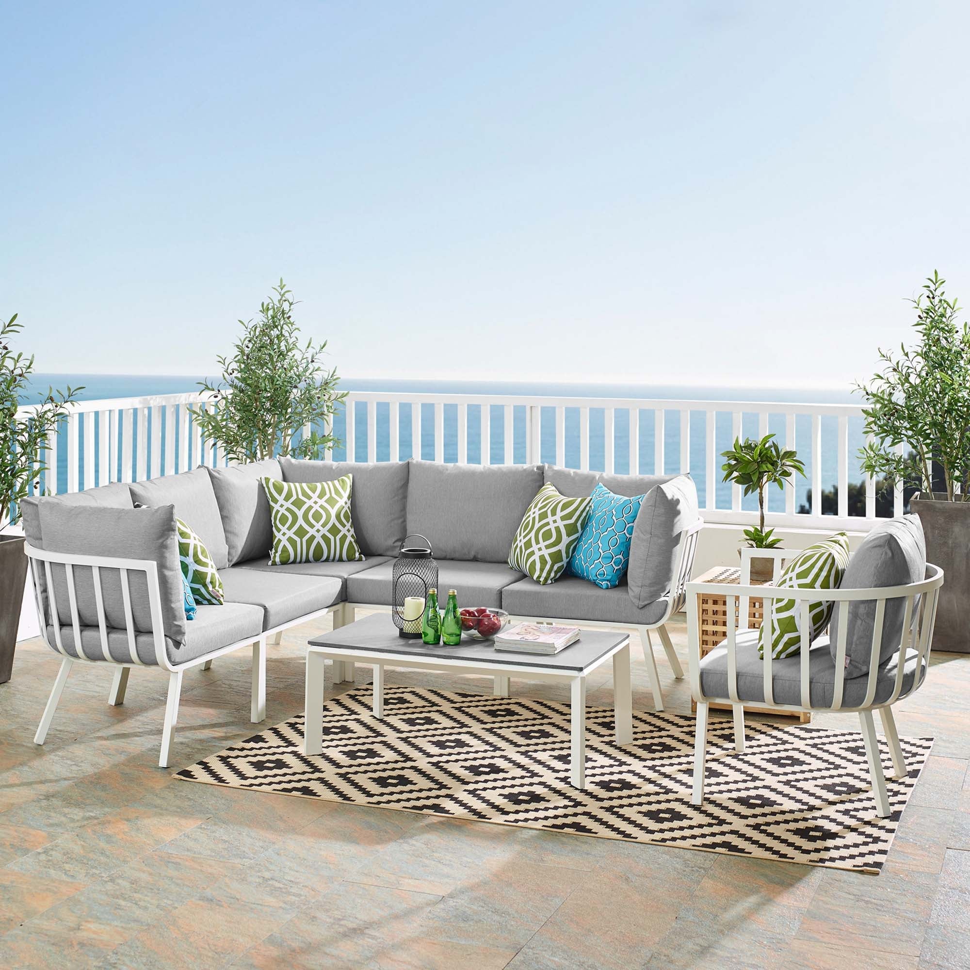 Riverside 7 Piece Outdoor Patio Aluminum Set - Image 38