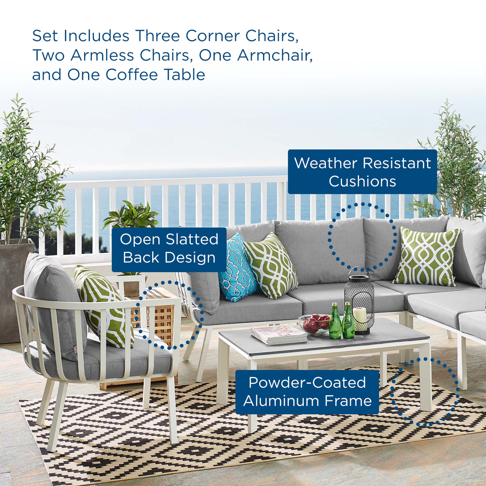 Riverside 7 Piece Outdoor Patio Aluminum Set - Image 53