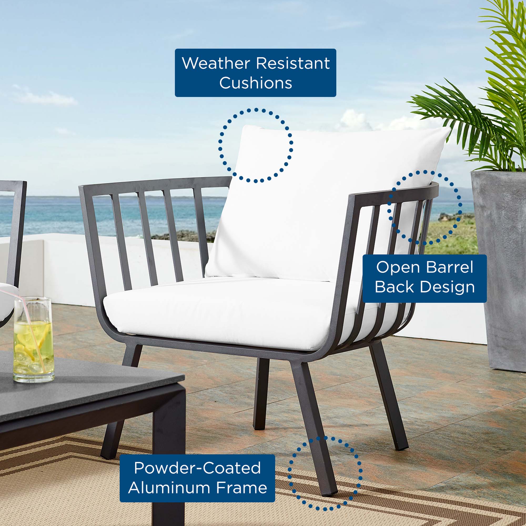 Riverside Outdoor Patio Aluminum Armchair - Image 14