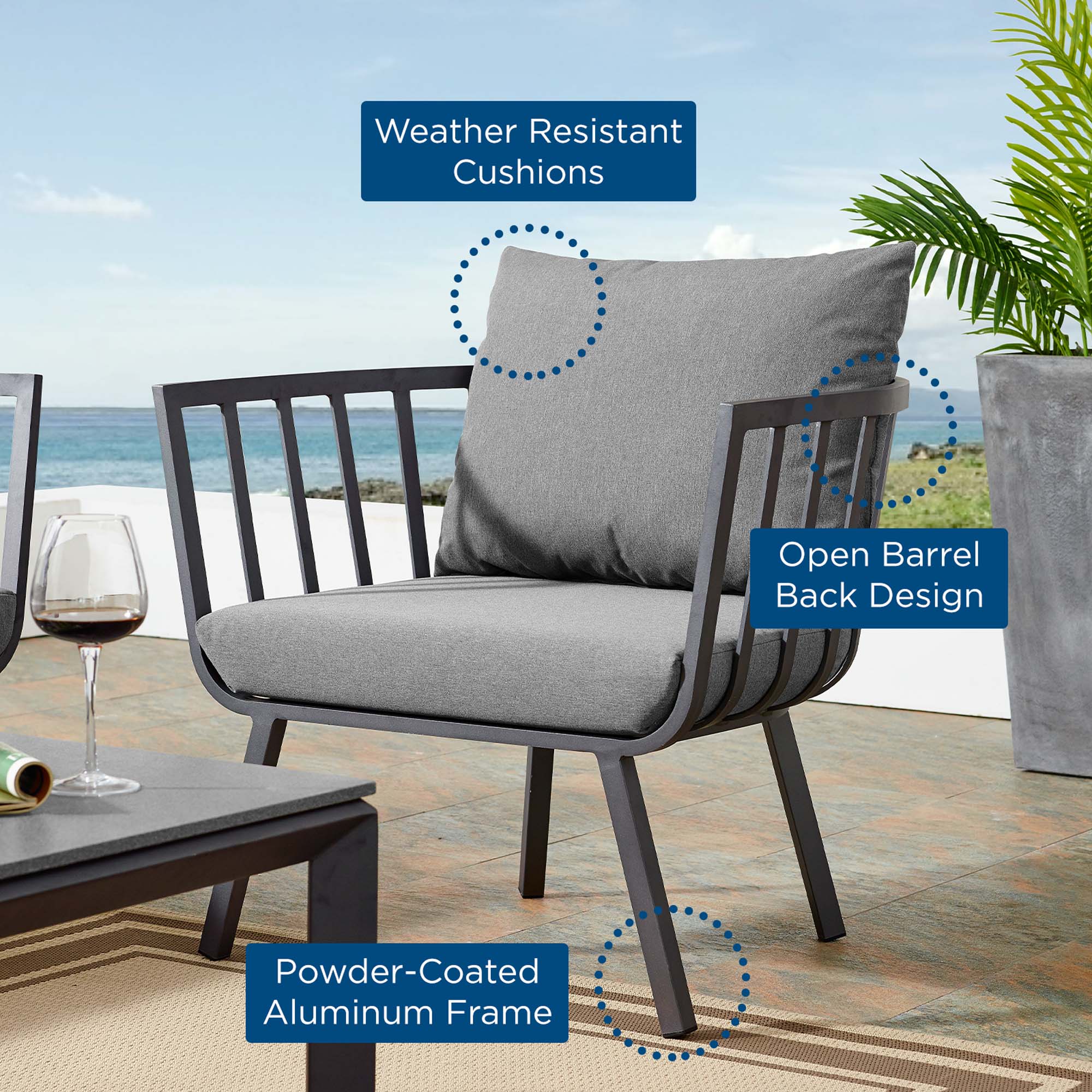 Riverside Outdoor Patio Aluminum Armchair - Image 7