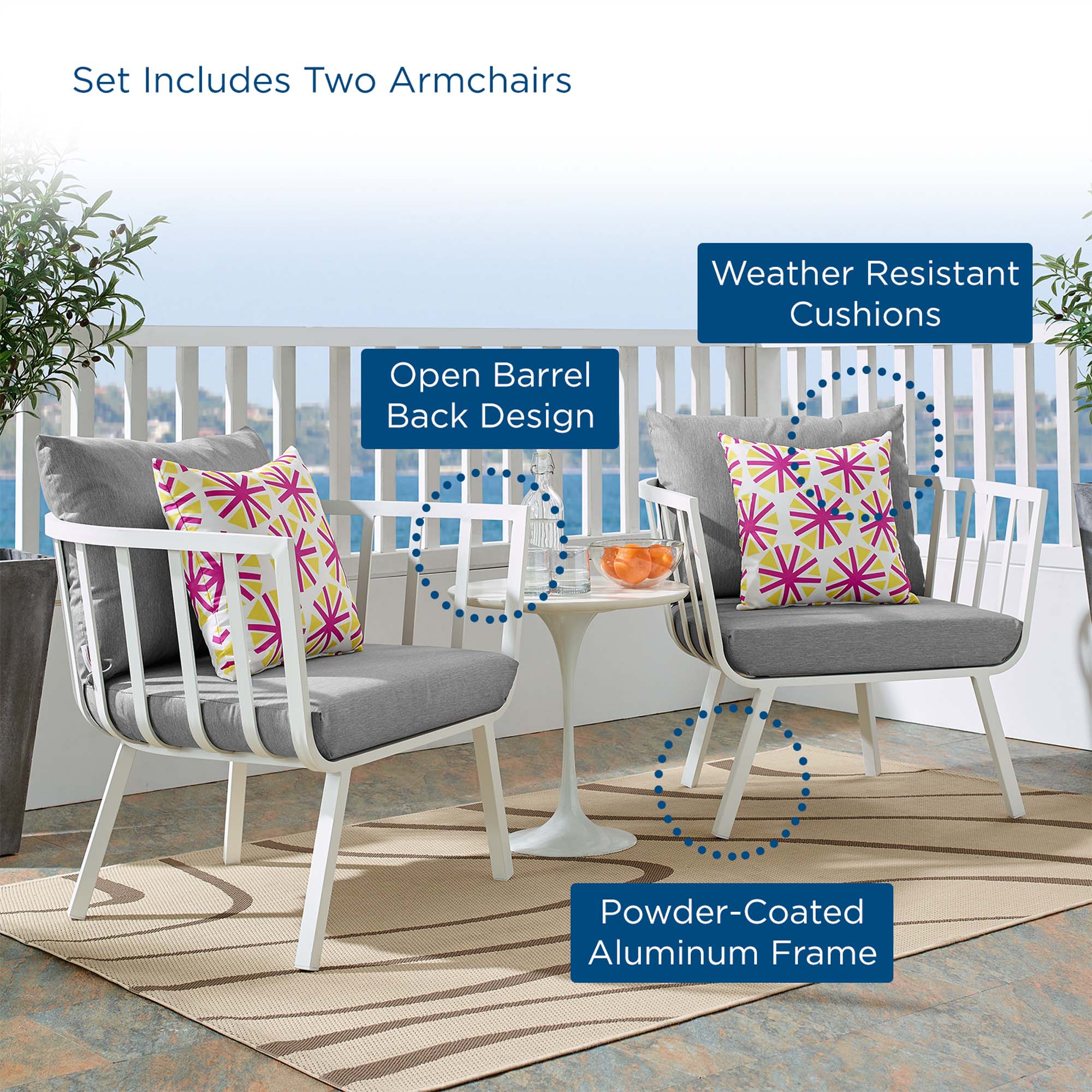 Riverside Outdoor Patio Aluminum Armchair Set of 2 - Image 23