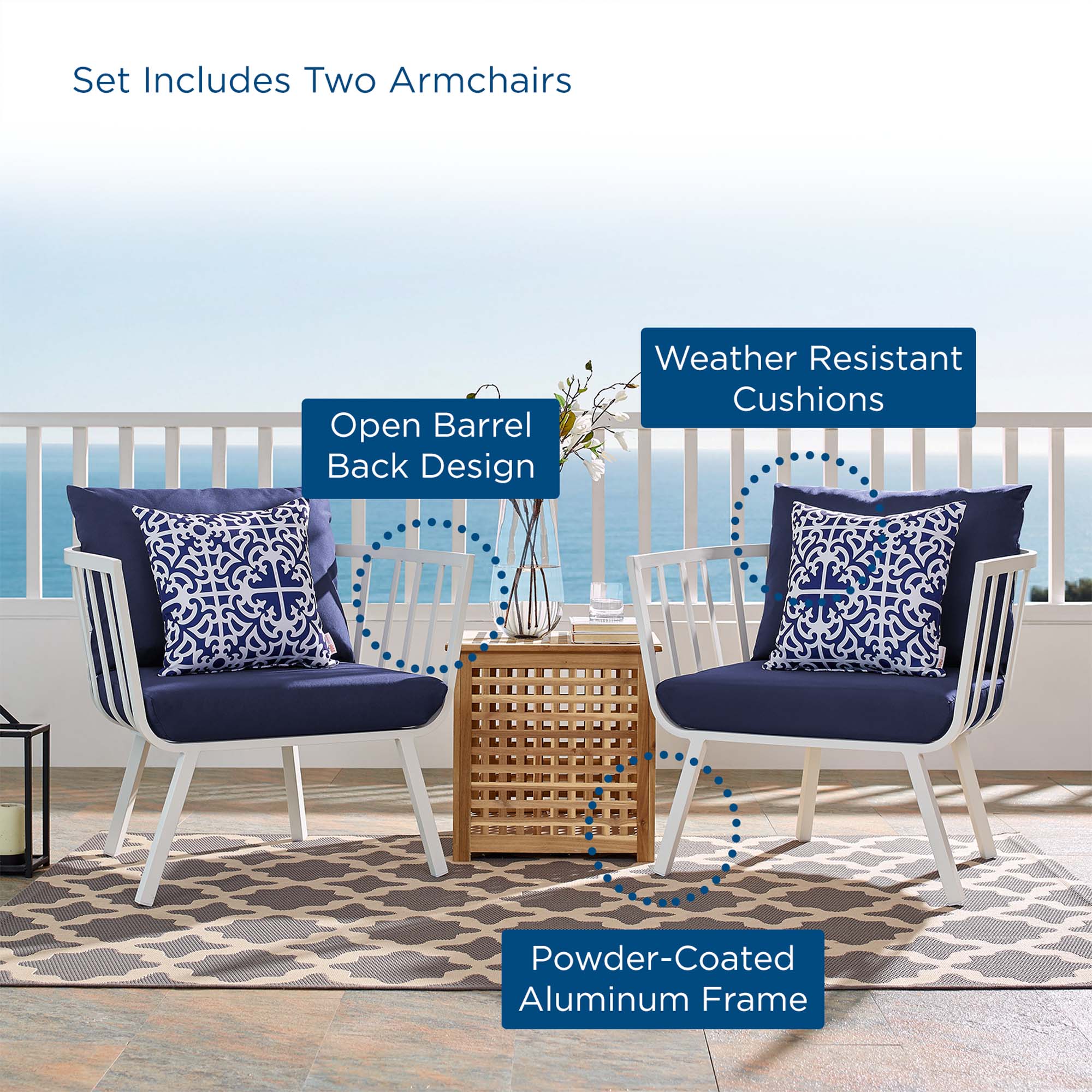 Riverside Outdoor Patio Aluminum Armchair Set of 2 - Image 31