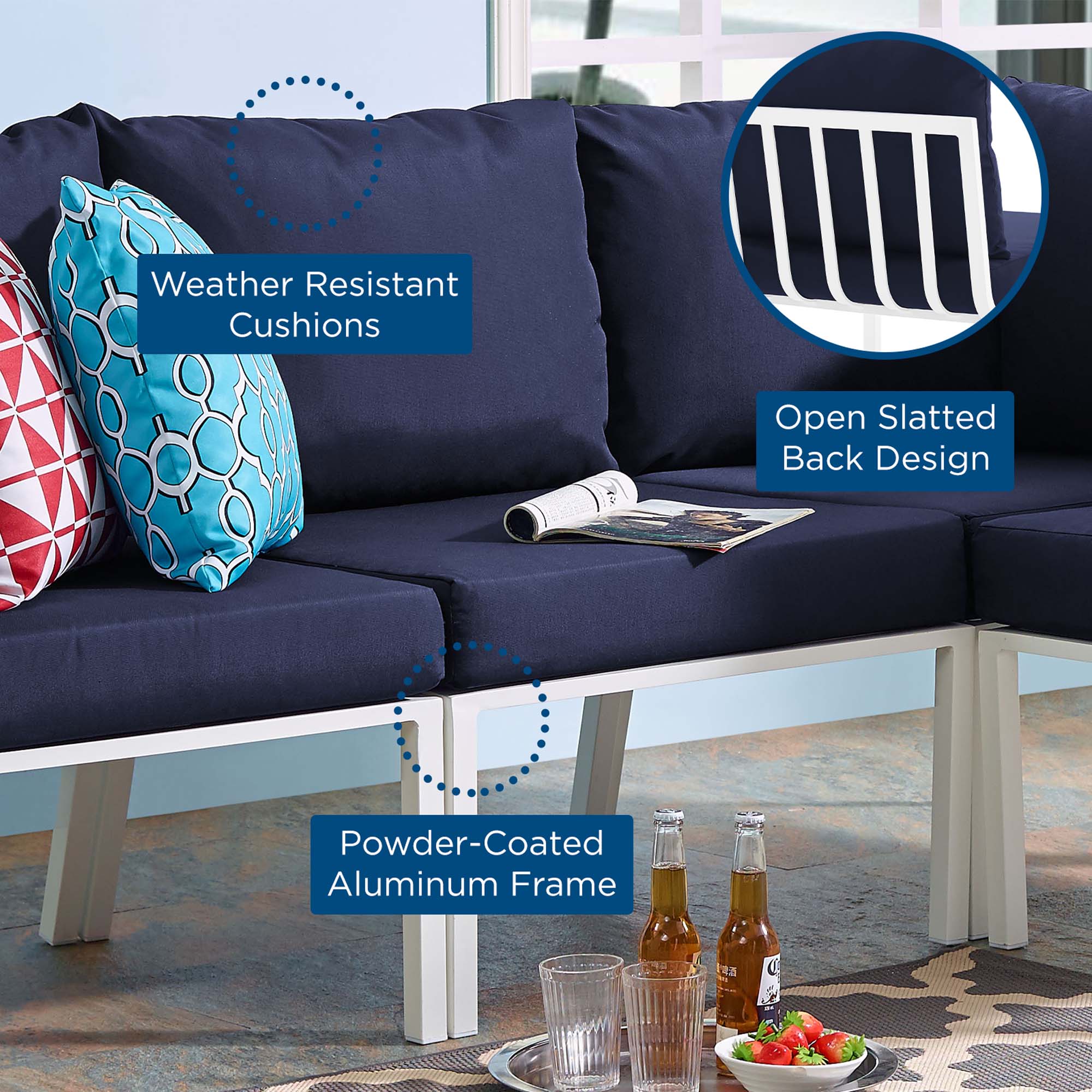 Riverside Outdoor Patio Aluminum Armless Chair - Image 28