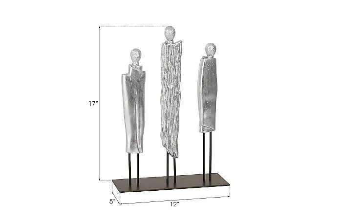 Robed Monk Trio Sculpture, Silver Leaf - Image 2
