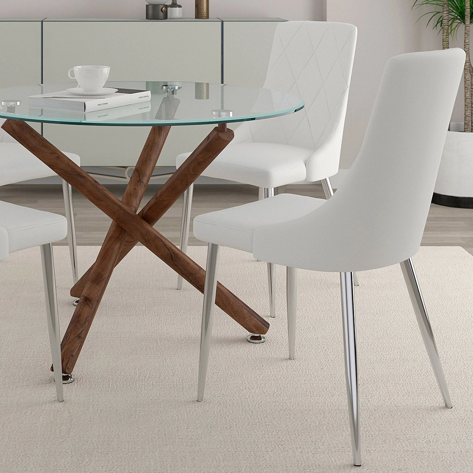 Rocca/Devo 5pc Dining Set in Walnut with White Chair - Image 10