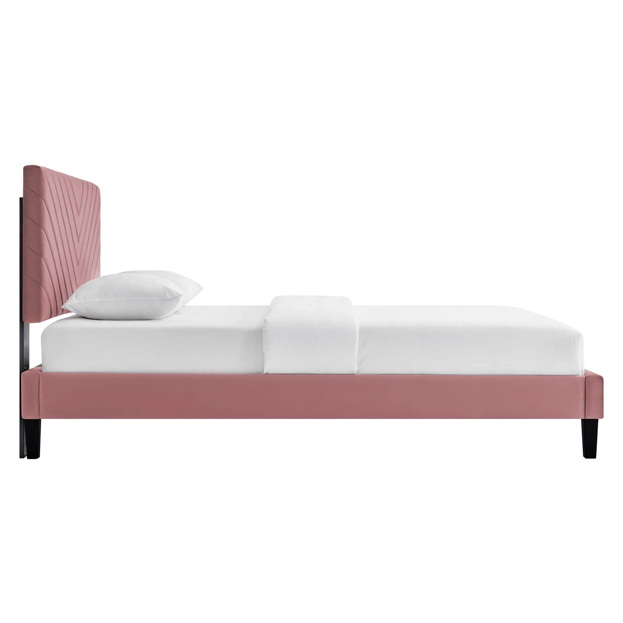 Roxanne Performance Velvet Platform Bed With Black Wood Legs - Image 2