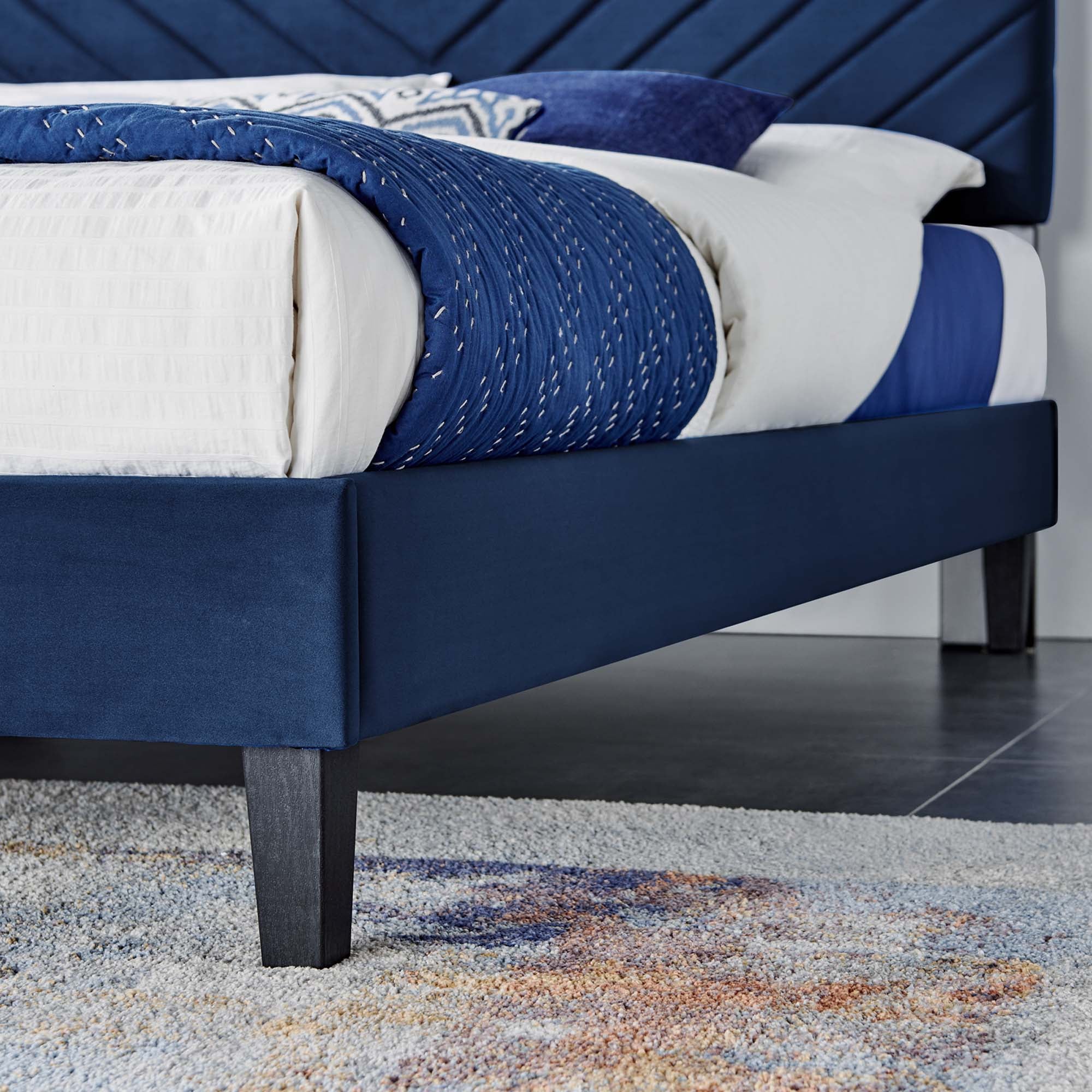 Roxanne Performance Velvet Platform Bed With Black Wood Legs - Image 28