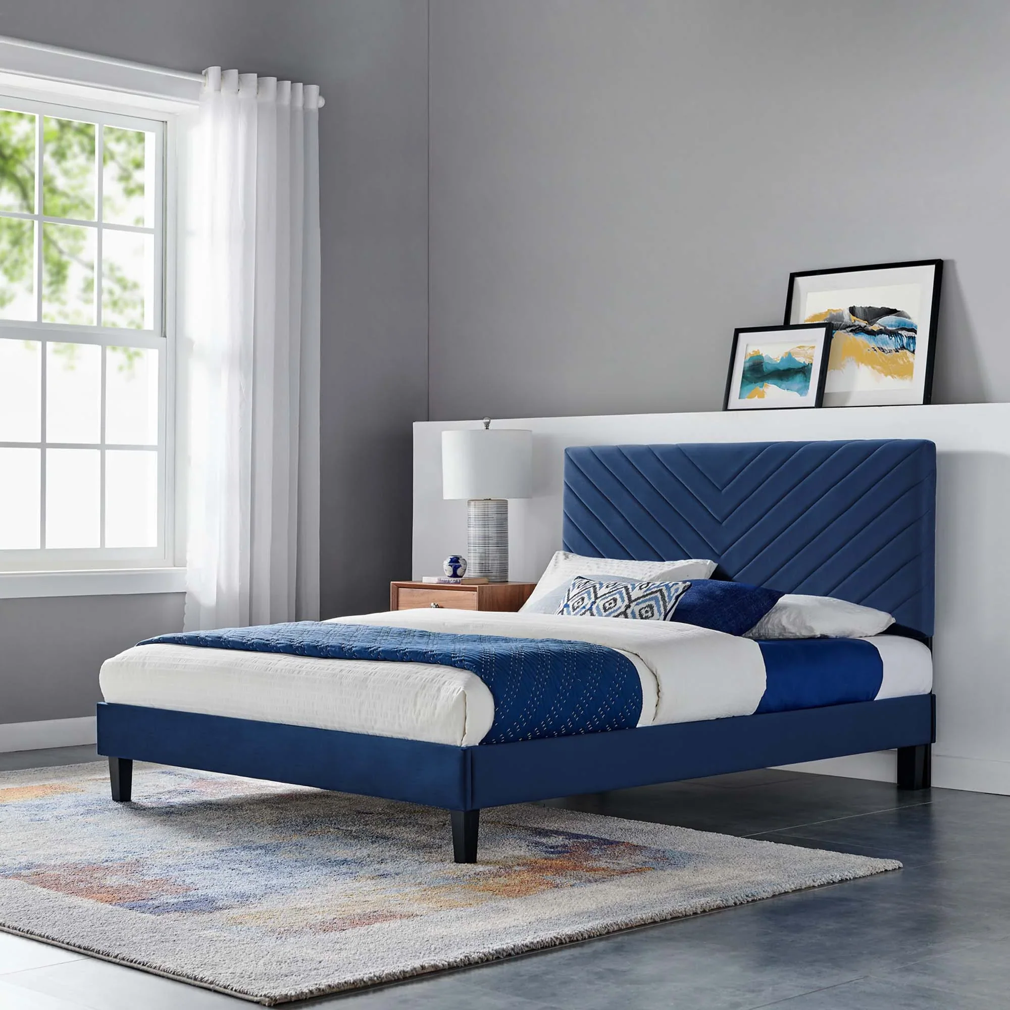 Roxanne Performance Velvet Platform Bed With Black Wood Legs - Image 29