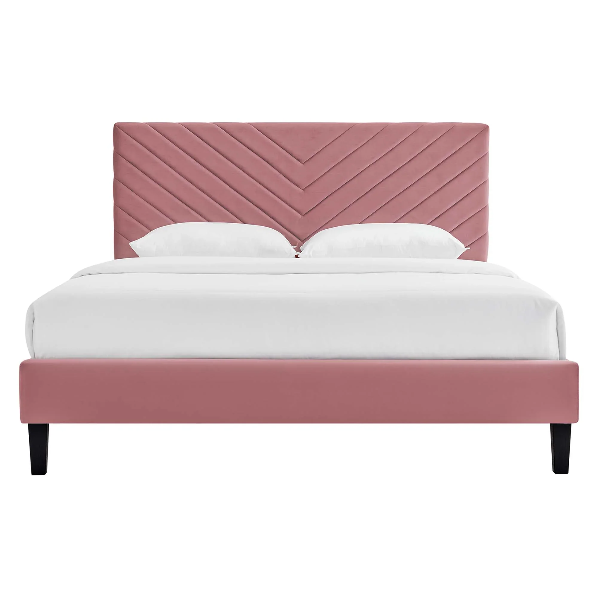 Roxanne Performance Velvet Platform Bed With Black Wood Legs - Image 3