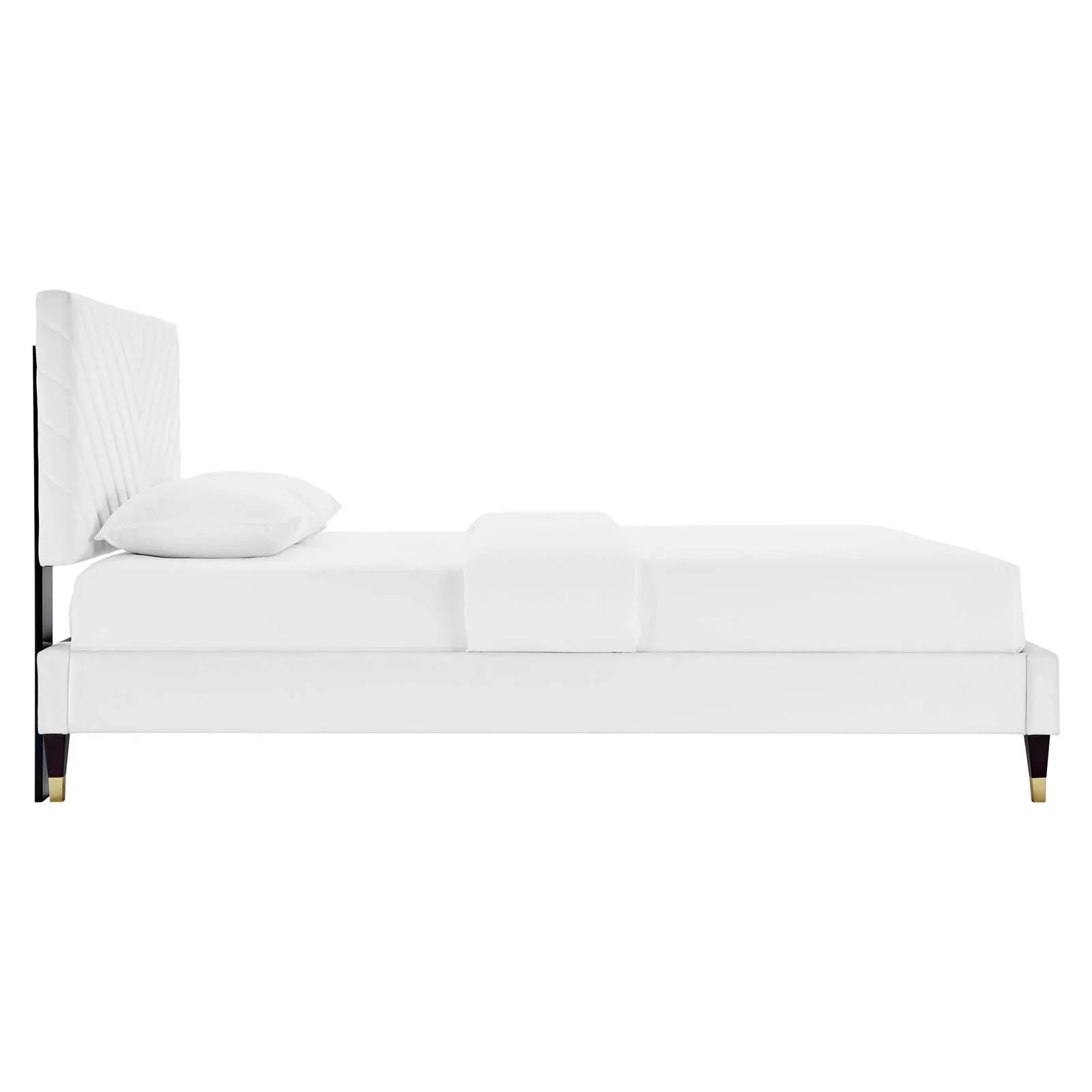 Roxanne Performance Velvet Platform Bed With Wood and Gold Legs - Image 3