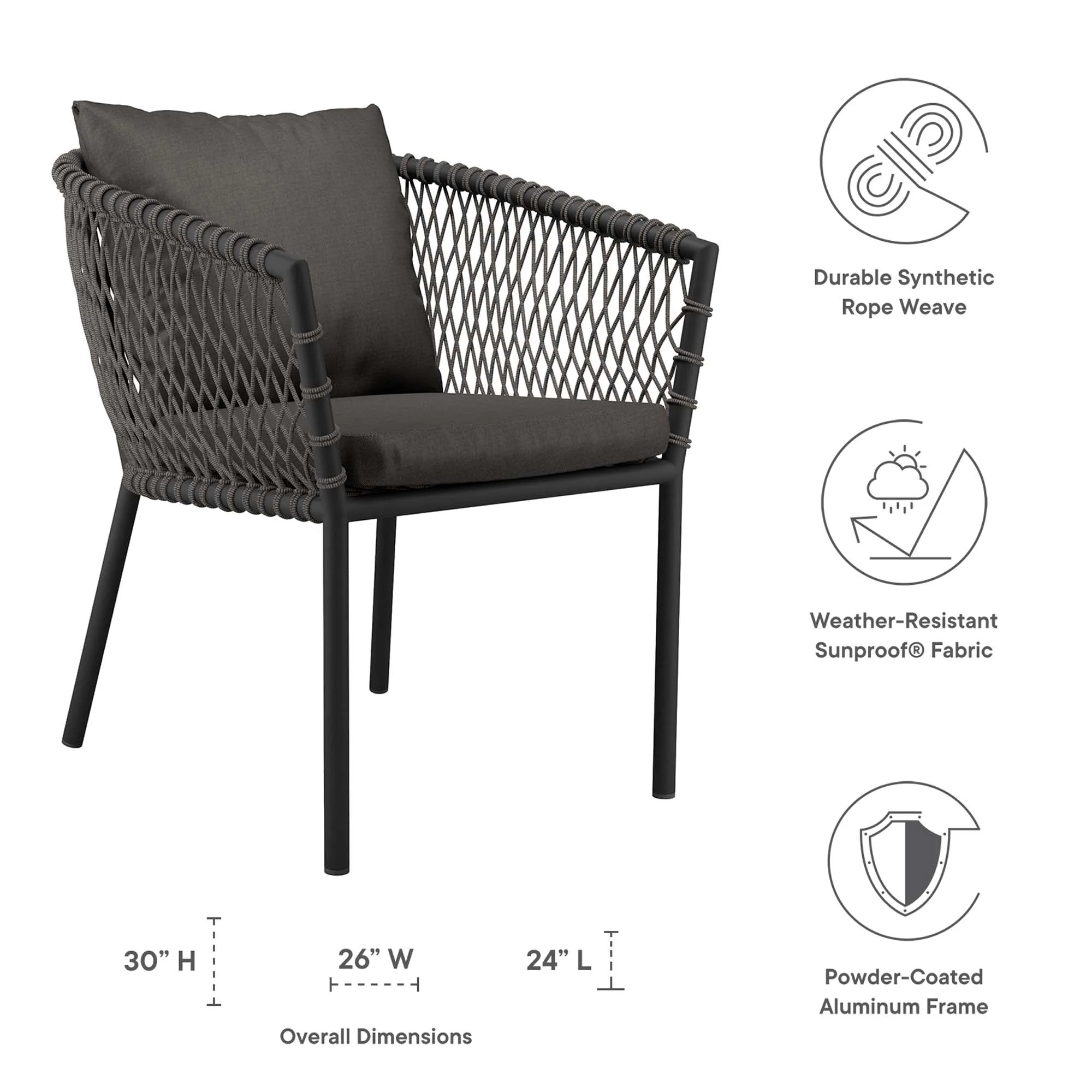 Sailor Outdoor Patio Dining Armchair in Charcoal Charcoal - Image 7