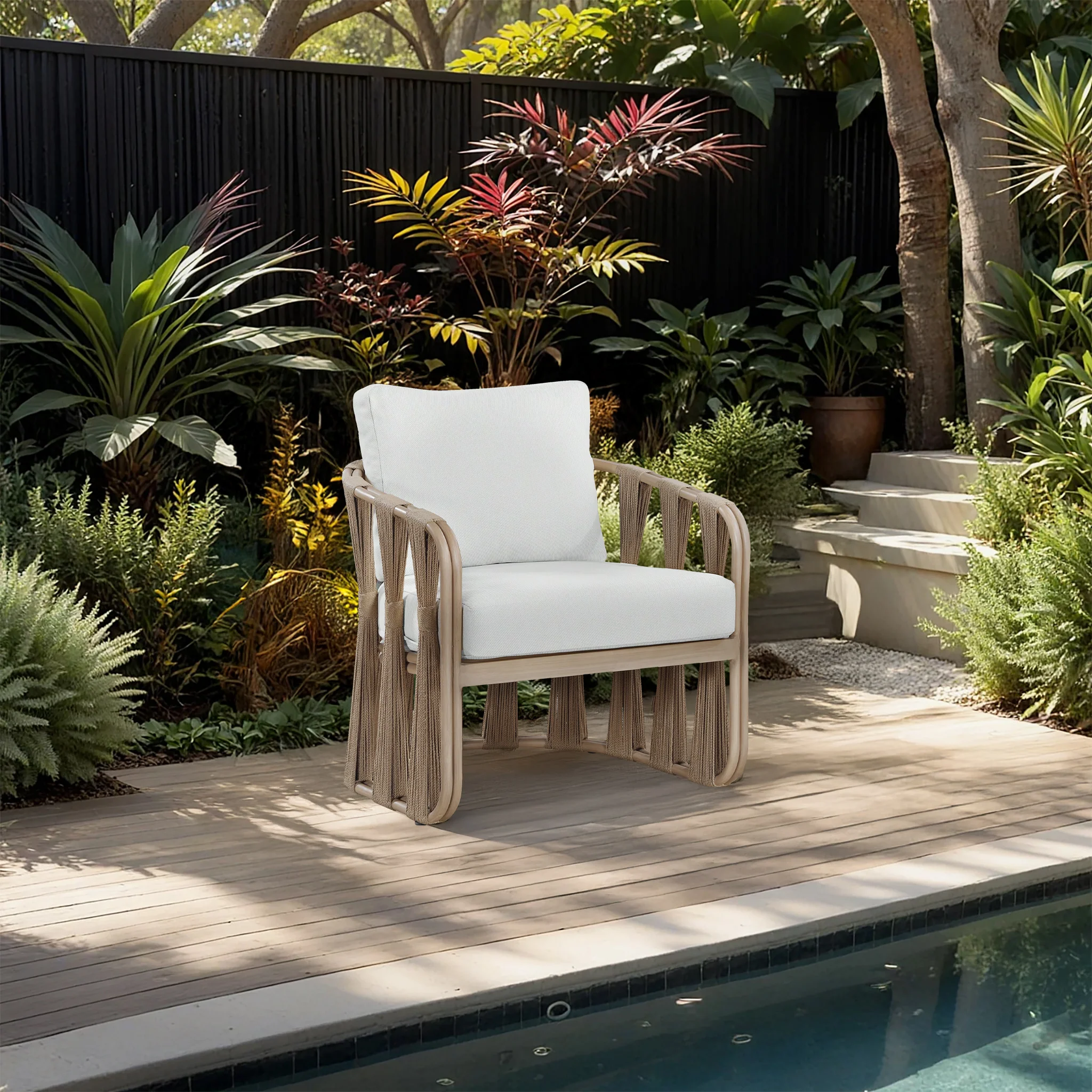 San Pietro Resilient Waterproof Fabric Upholstered Outdoor Patio Chair - Image 2