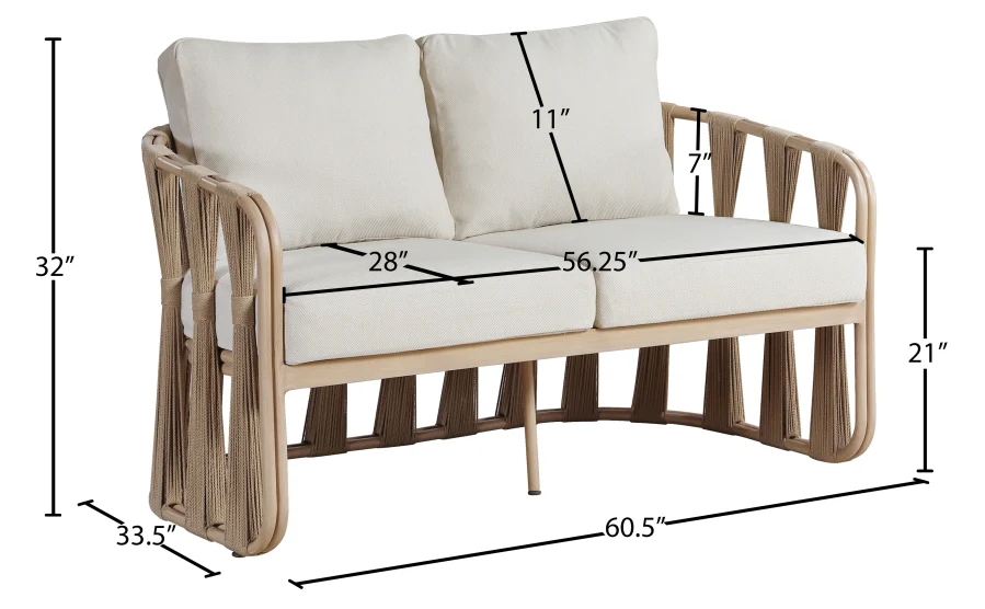 San Pietro Resilient Waterproof Fabric Upholstered Outdoor Patio Loveseat - Image 17