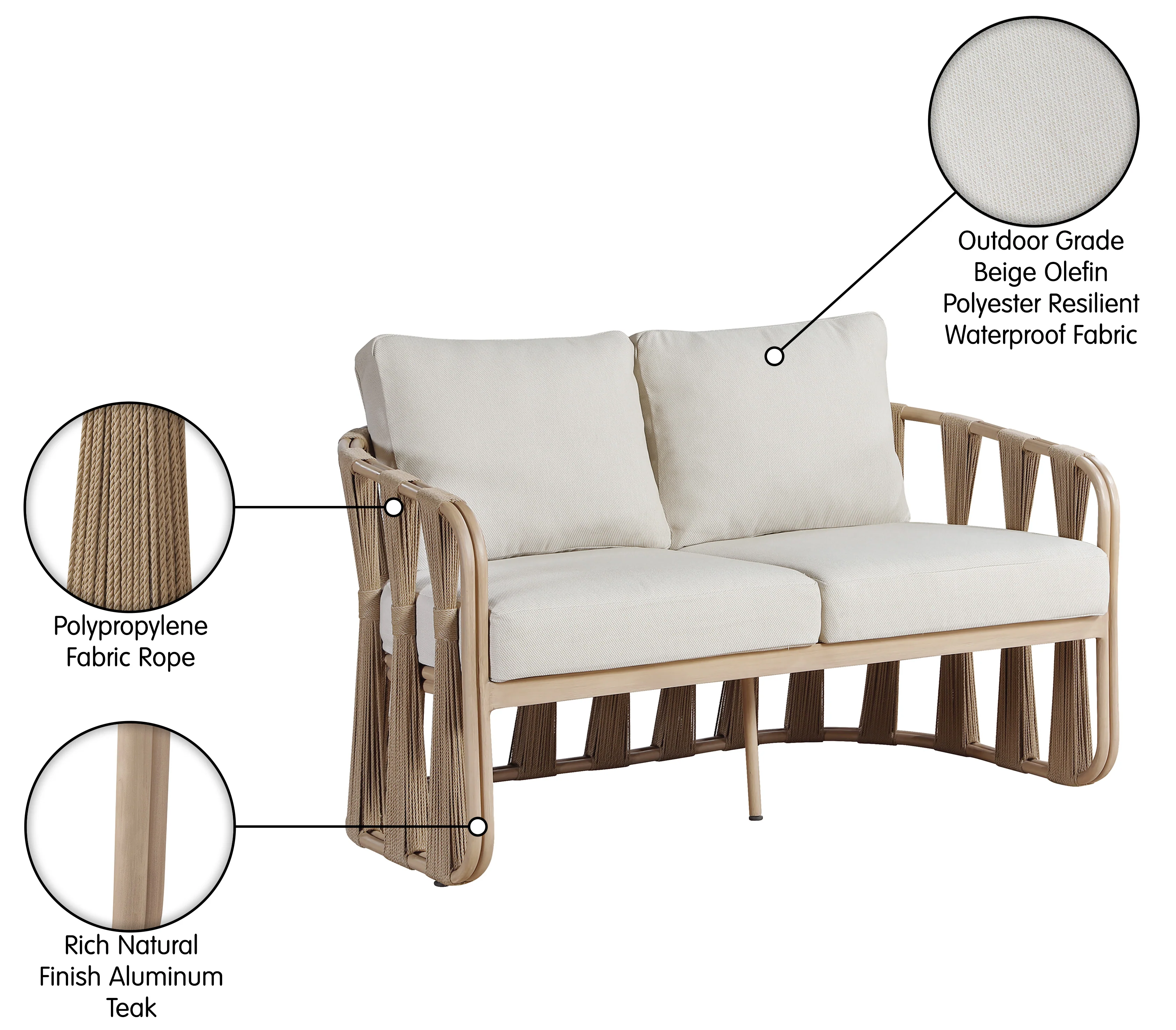 San Pietro Resilient Waterproof Fabric Upholstered Outdoor Patio Loveseat - Image 18