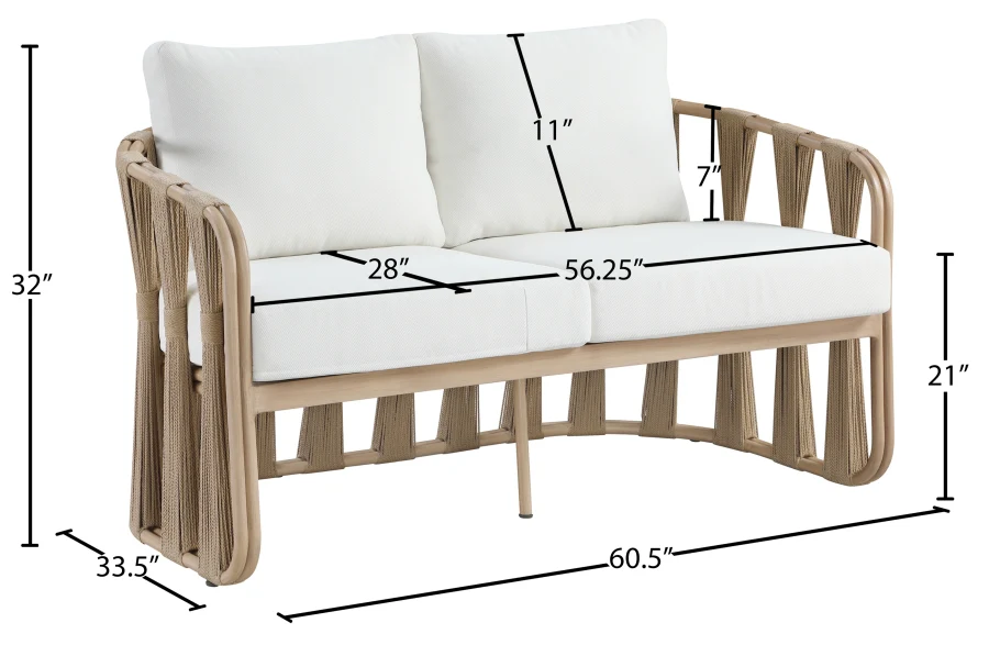 San Pietro Resilient Waterproof Fabric Upholstered Outdoor Patio Loveseat - Image 8