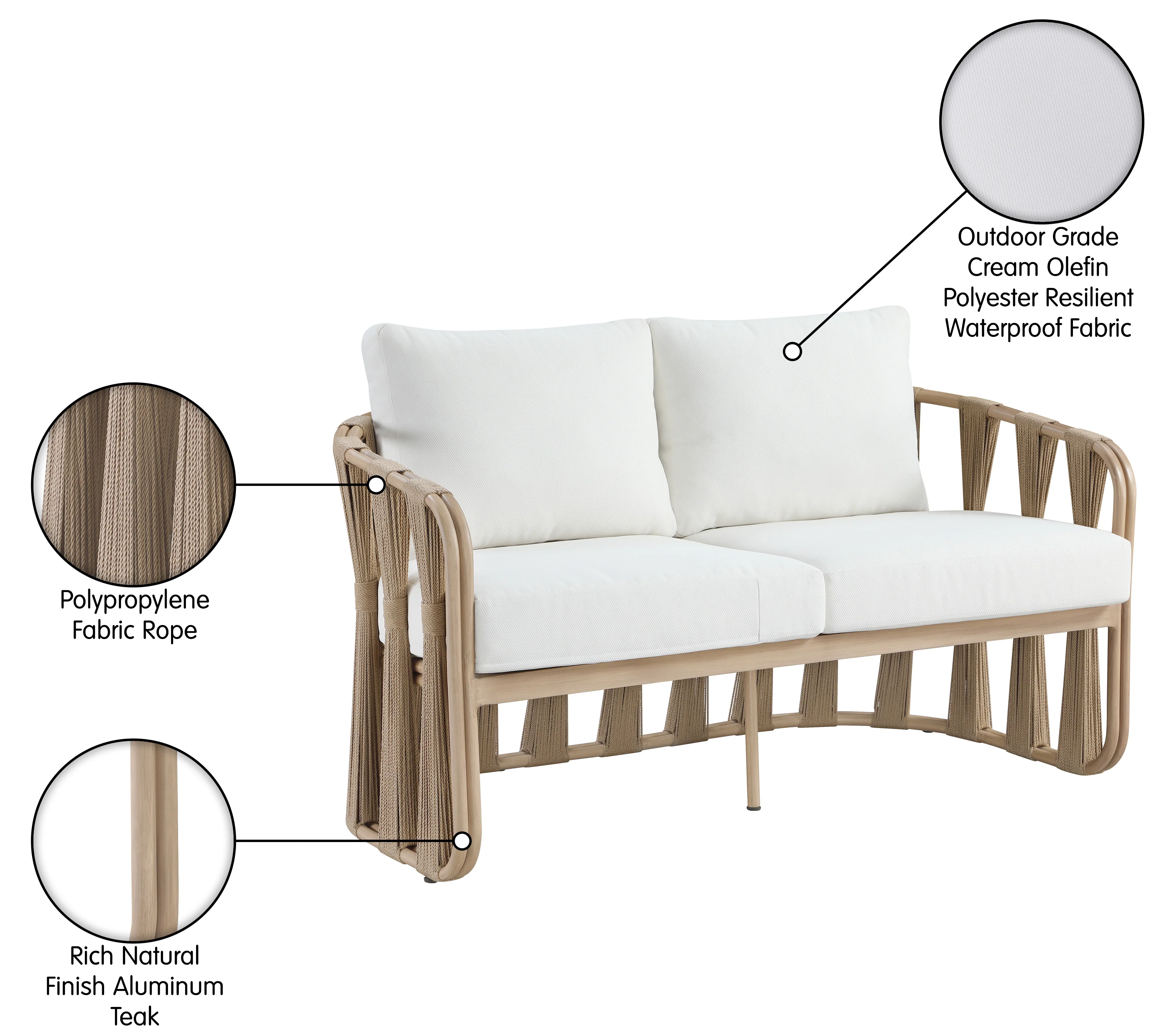 San Pietro Resilient Waterproof Fabric Upholstered Outdoor Patio Loveseat - Image 9