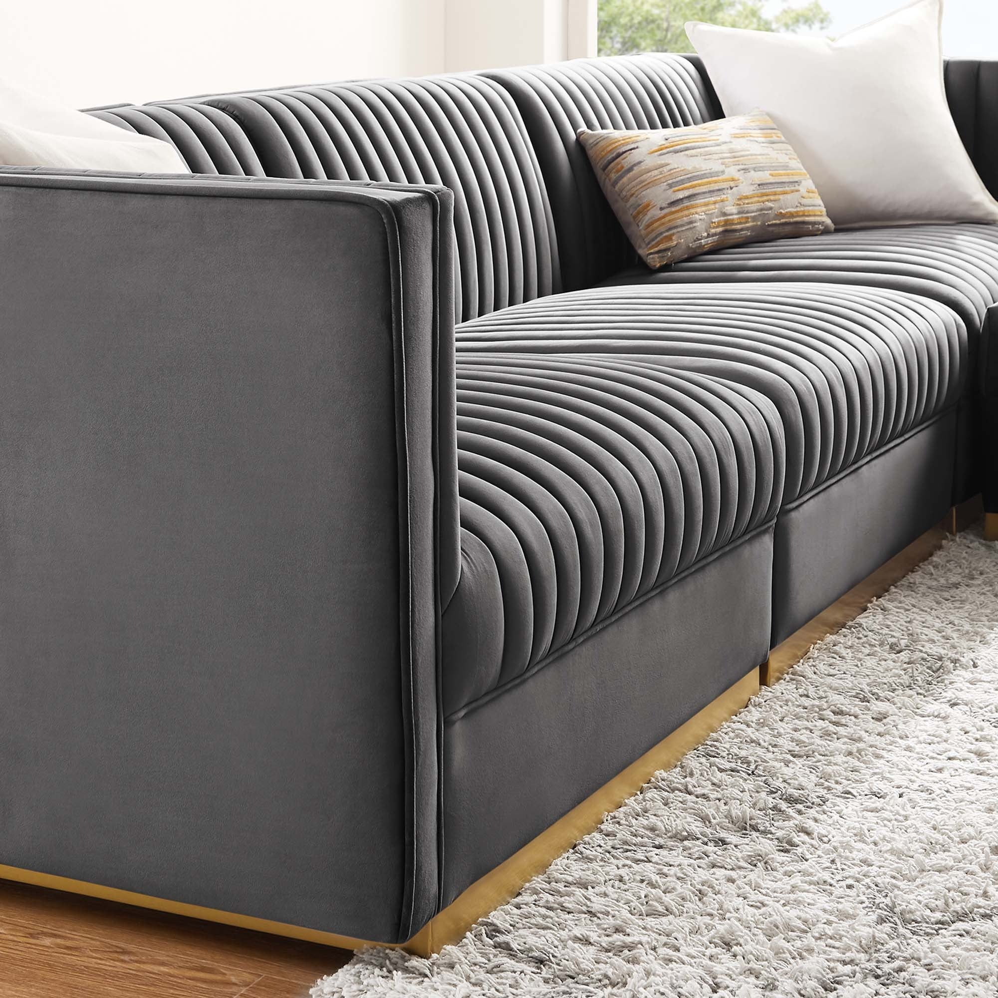Sanguine 4-Piece Channel Tufted Performance Velvet Modular Sectional Sofa - Image 17