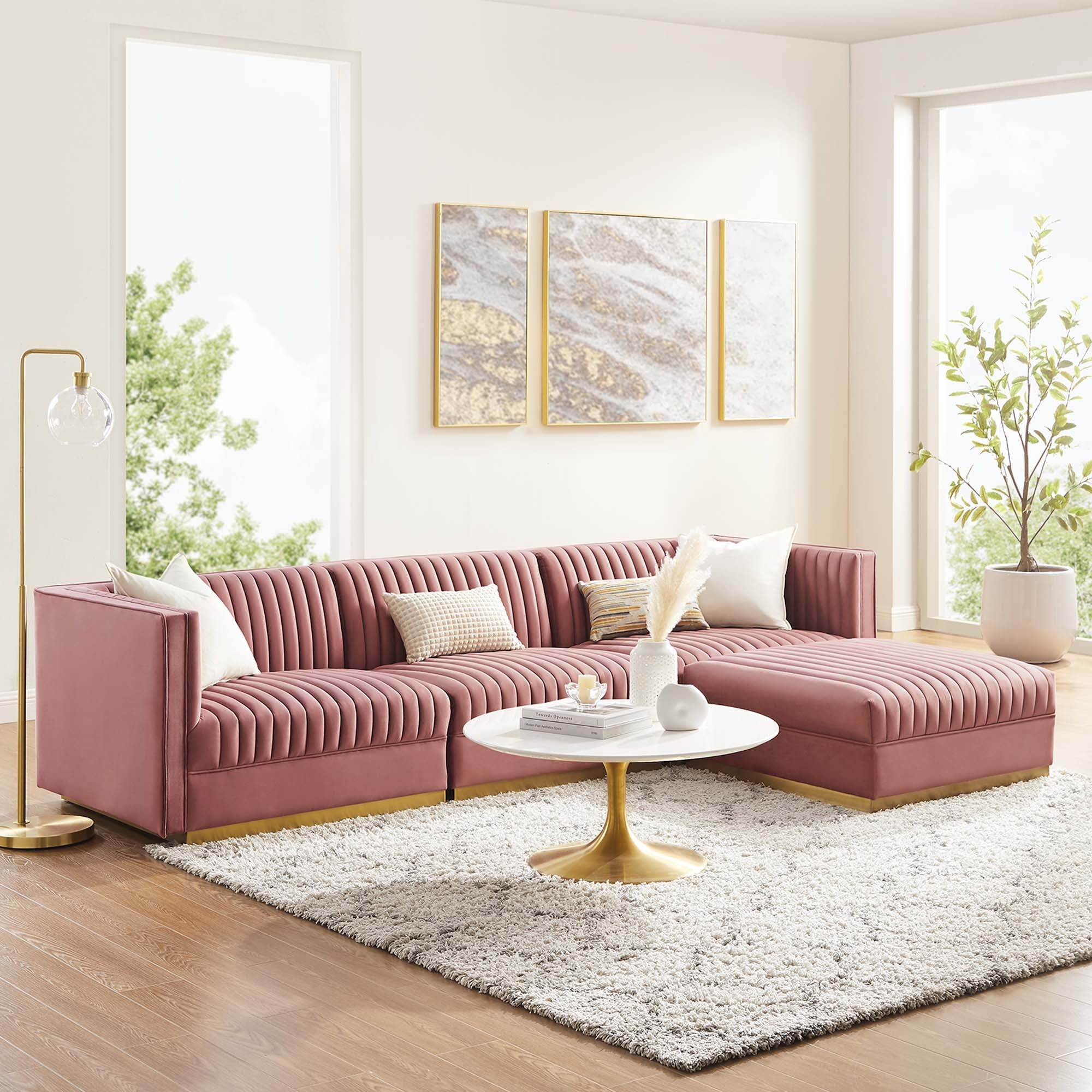 Sanguine 4-Piece Channel Tufted Performance Velvet Modular Sectional Sofa - Image 2