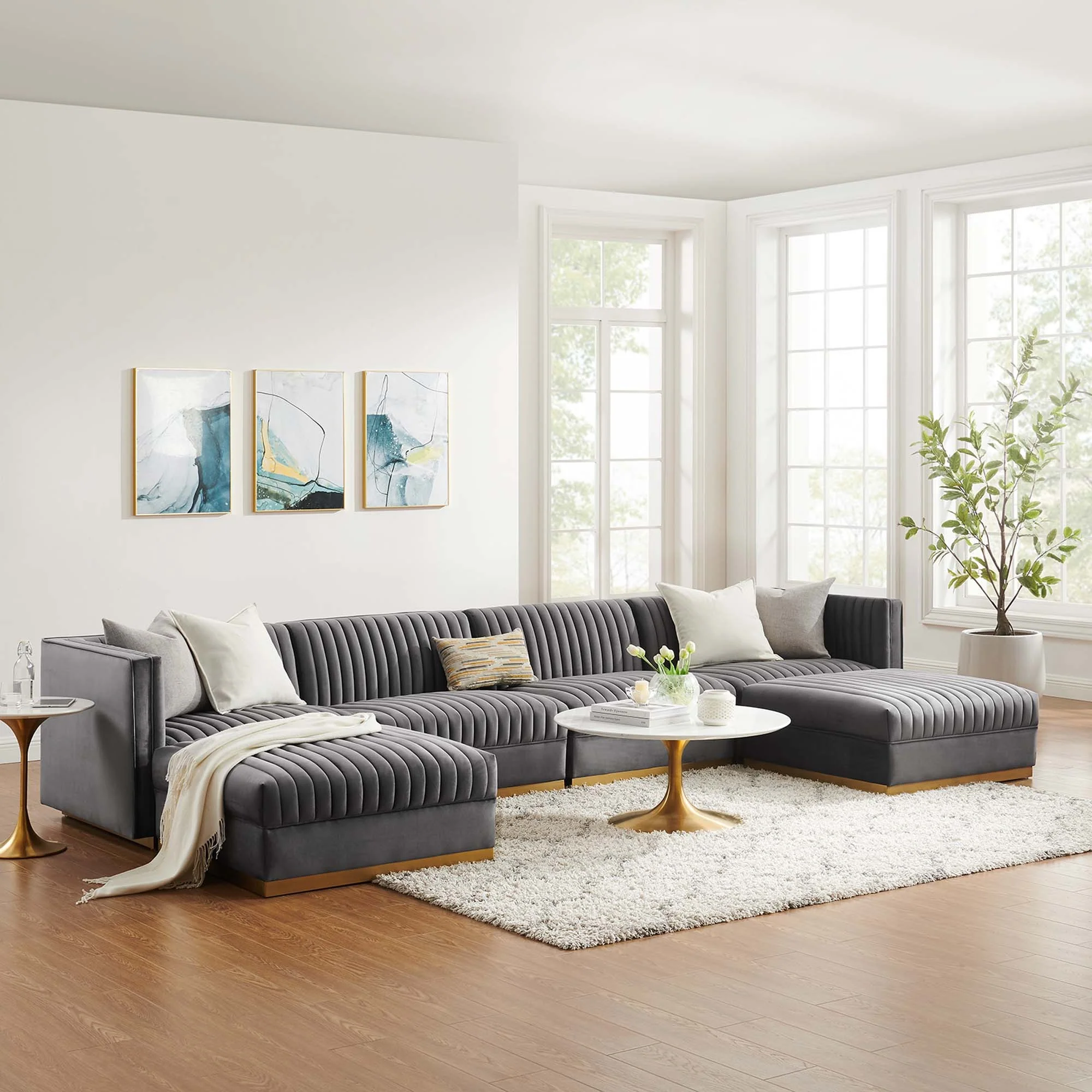 Sanguine 6-Piece Channel Tufted Performance Velvet Modular Sectional Sofa - Image 16