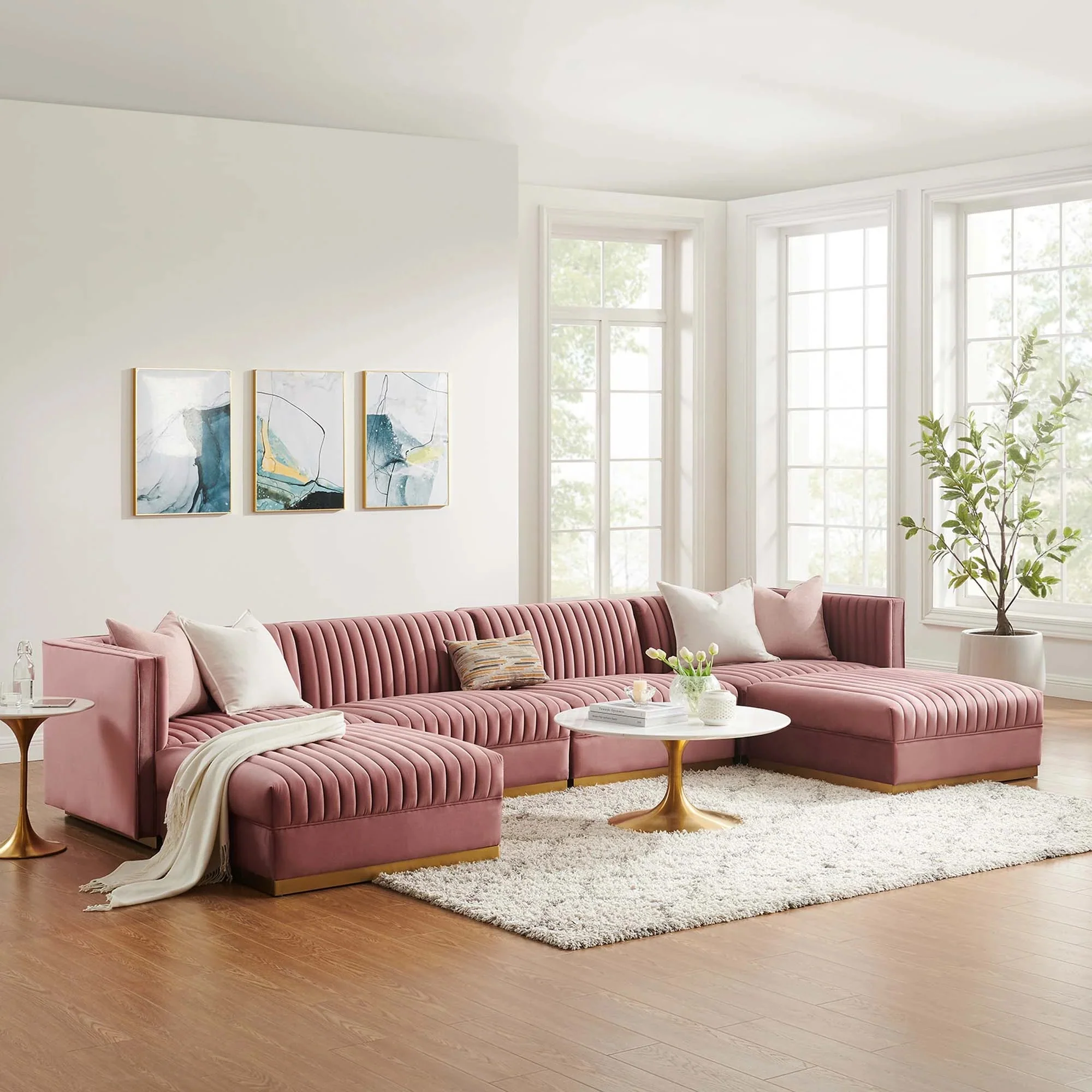 Sanguine 6-Piece Channel Tufted Performance Velvet Modular Sectional Sofa - Image 2