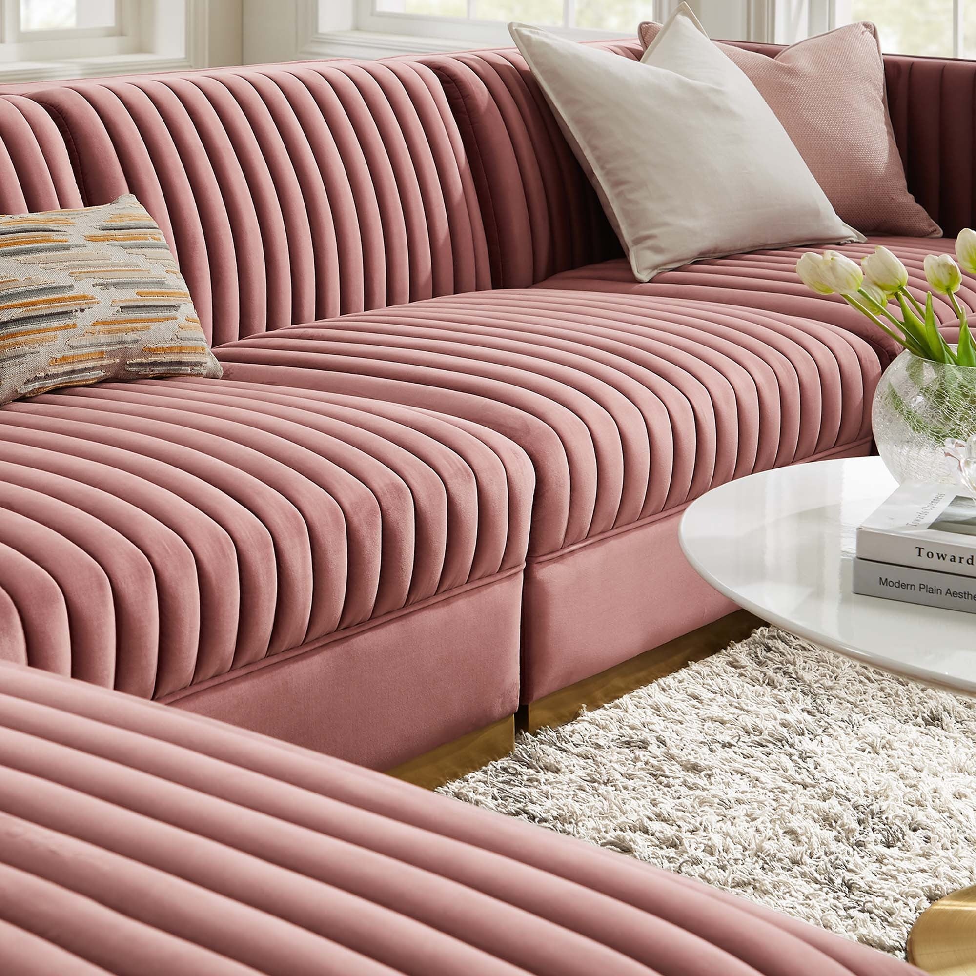 Sanguine 6-Piece Channel Tufted Performance Velvet Modular Sectional Sofa - Image 3
